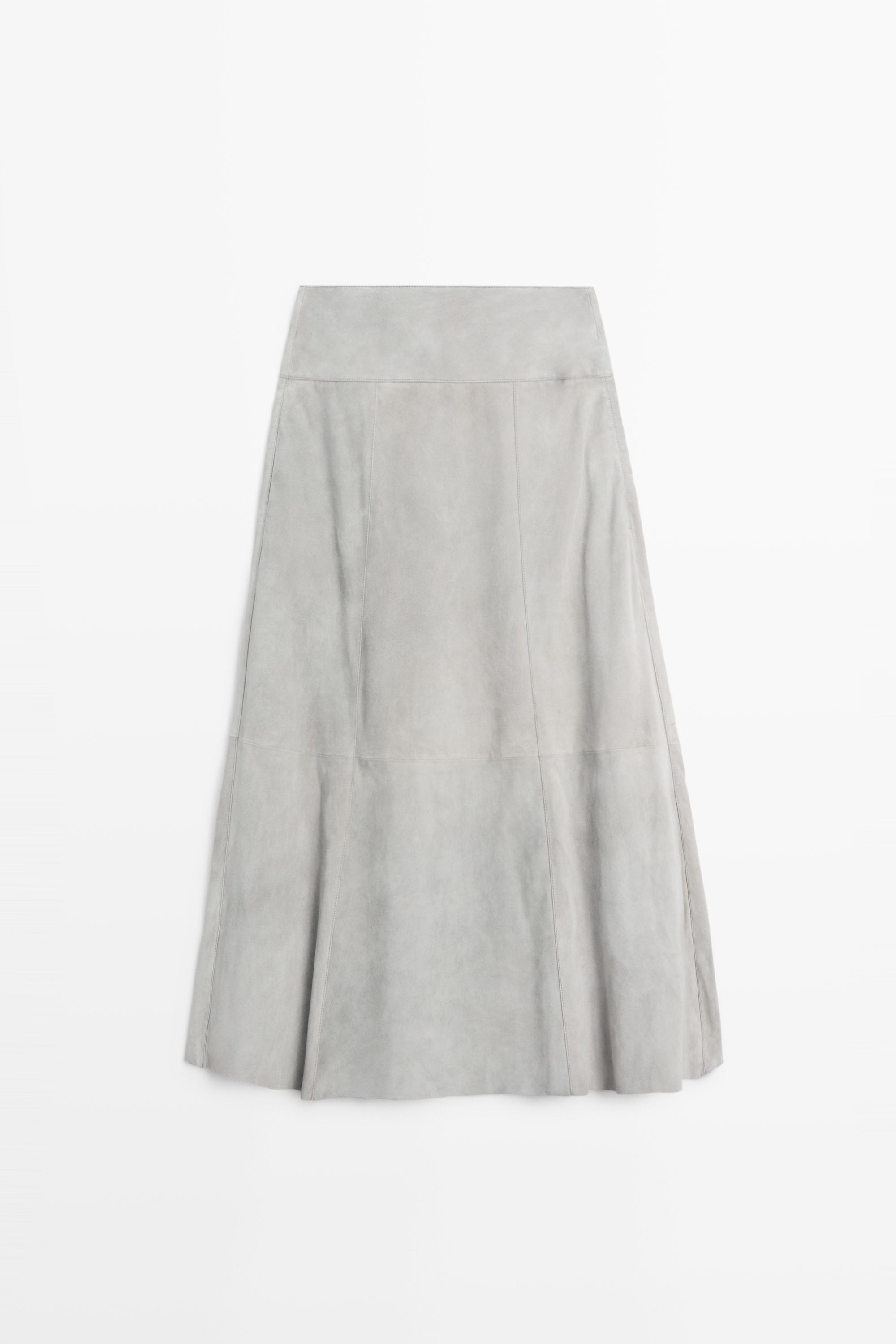 Suede flared midi skirt with sash Bluish Grey