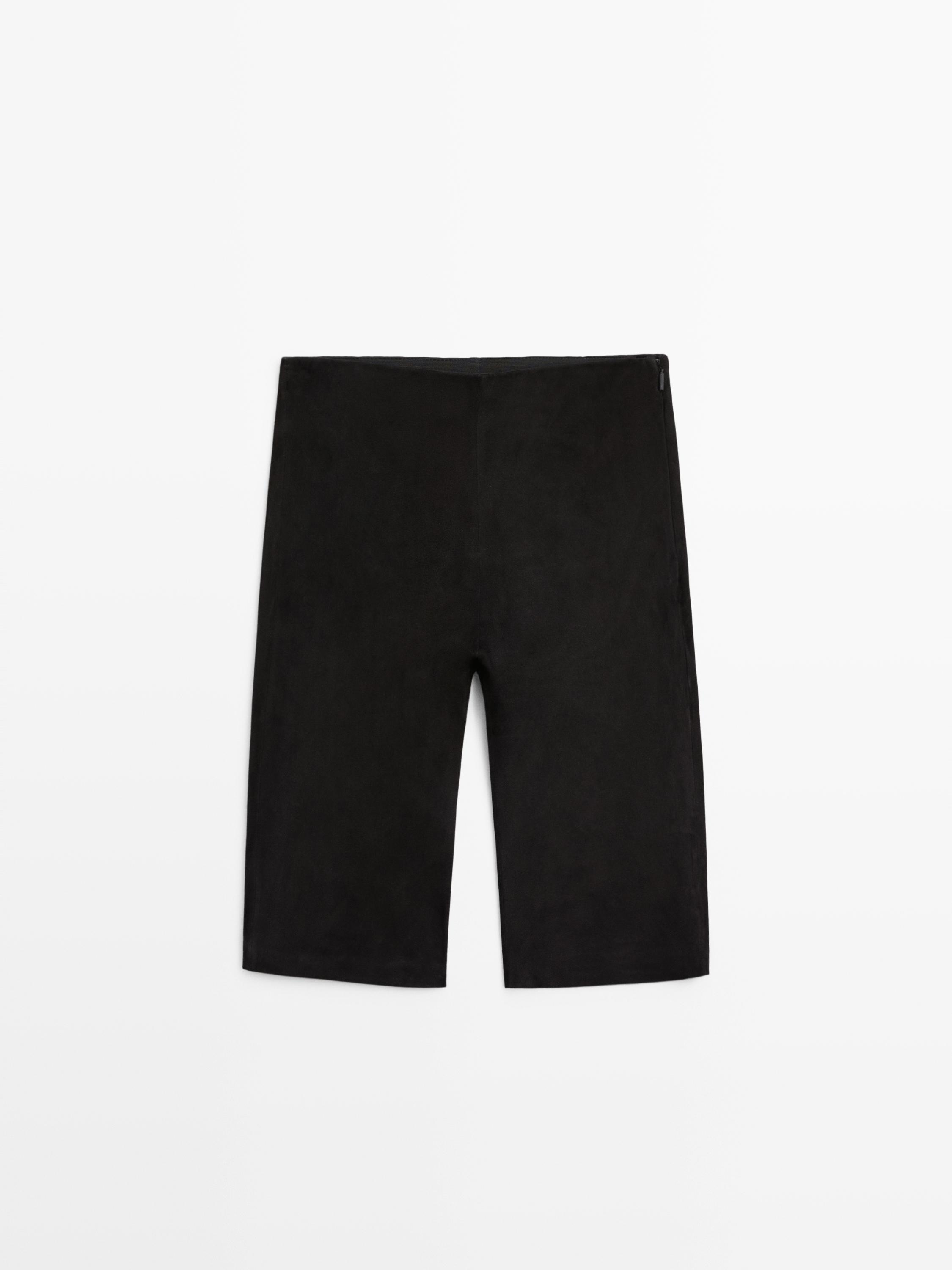 Suede leather cycling shorts Black
