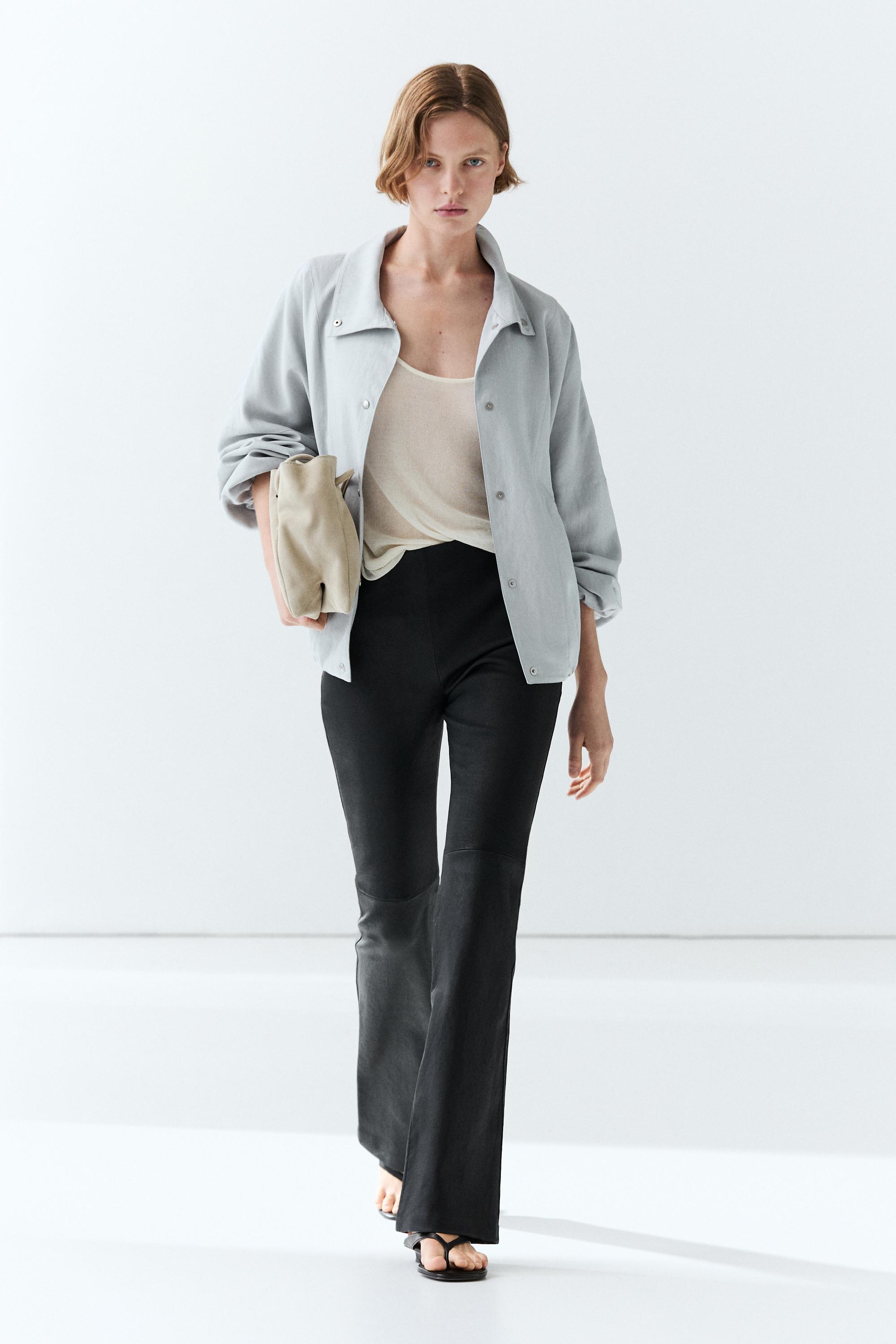 Nappa leather flare fit leggings Blue