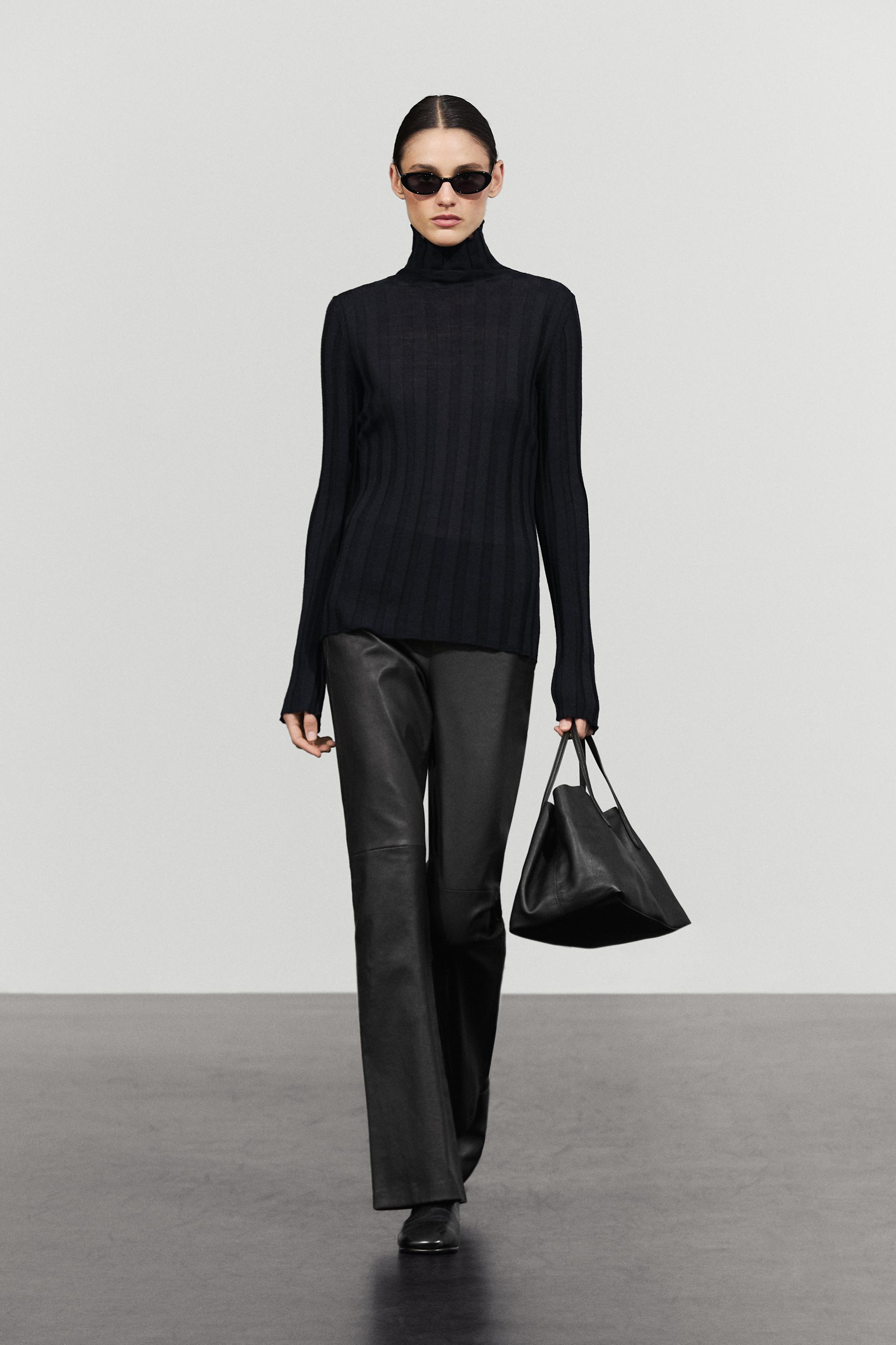 Nappa leather flare fit leggings Black