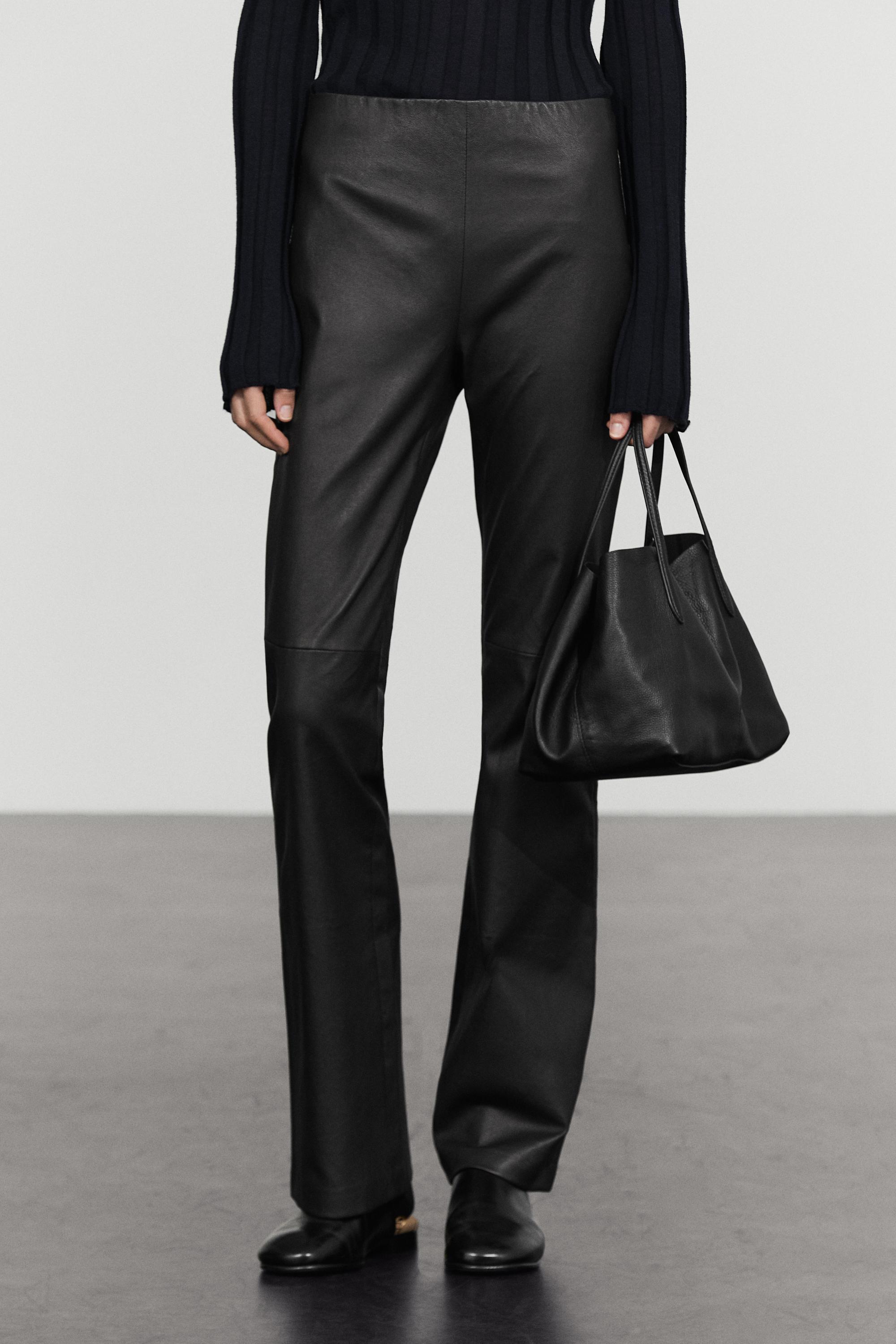 Nappa leather flare fit leggings Black