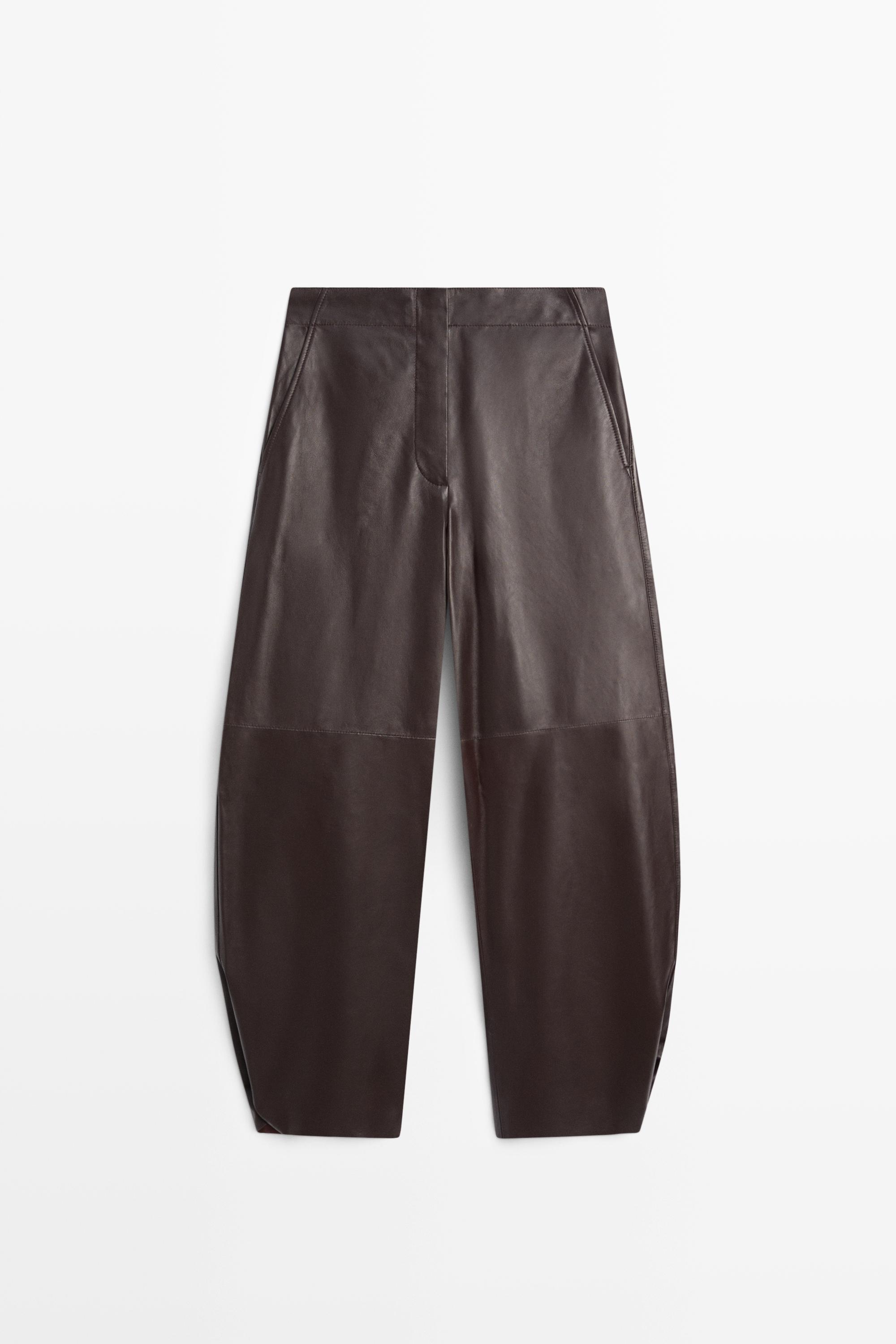 Leather barrel fit pants Brown