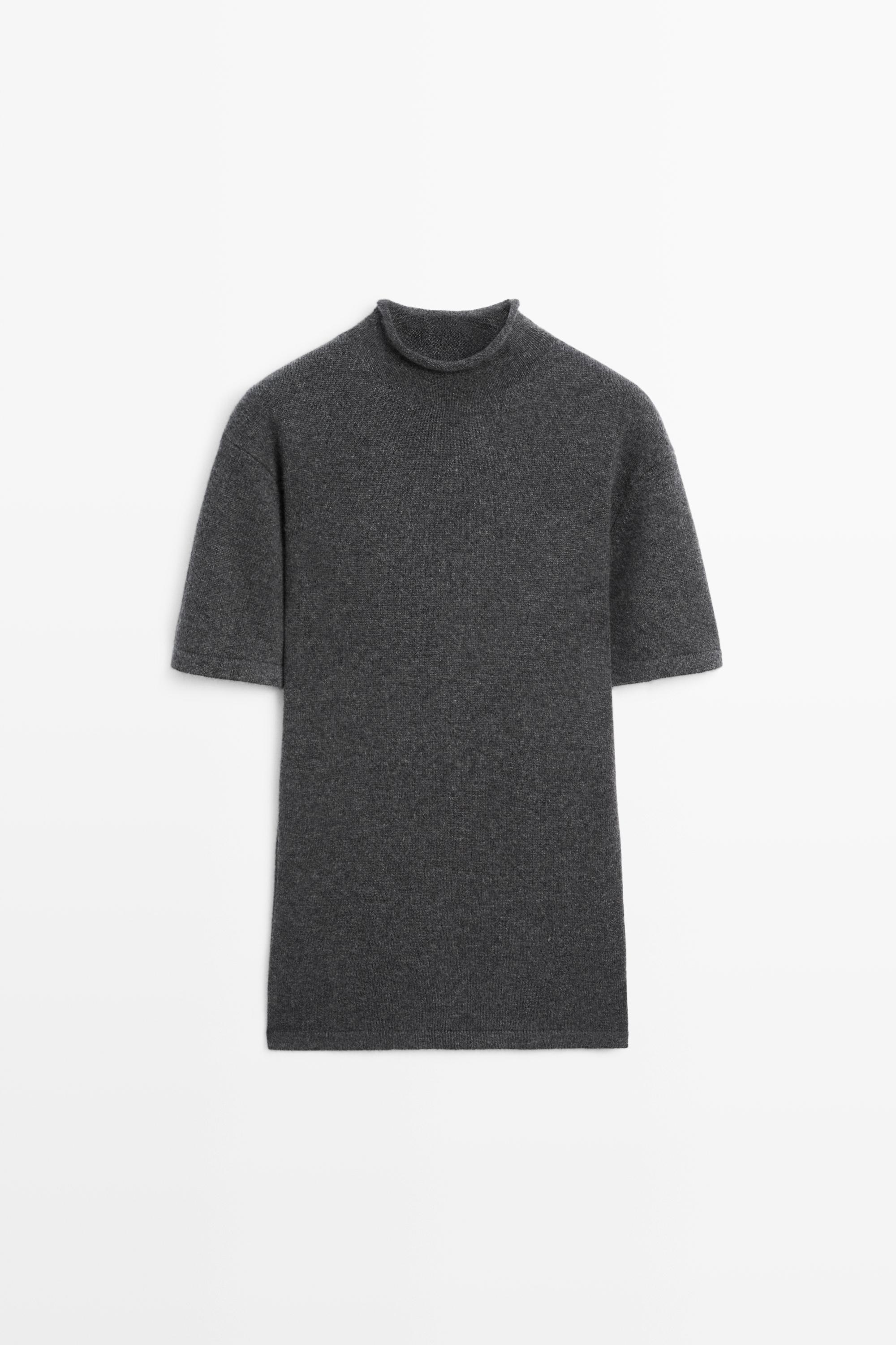 100% cashmere knit short sleeve sweater Grey