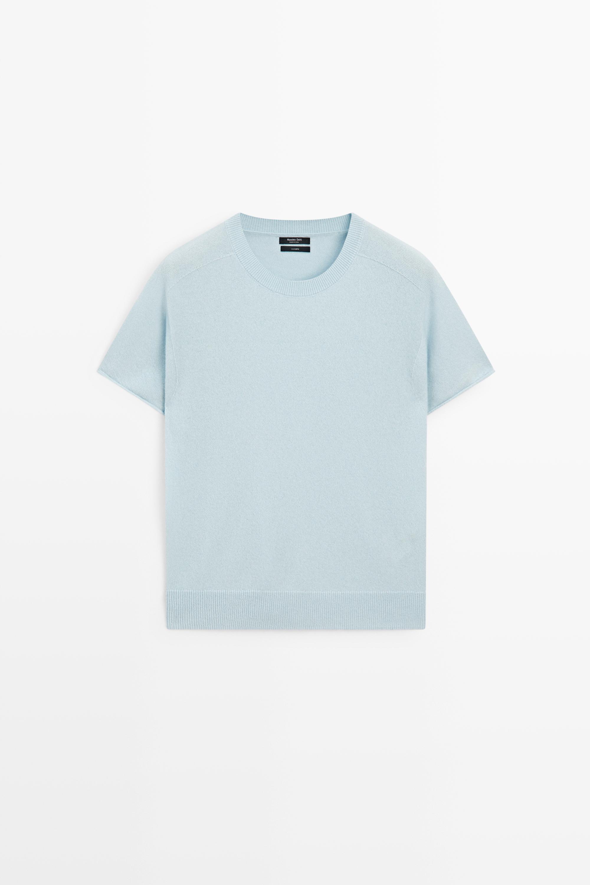 100% cashmere short sleeve knit sweater Sky Blue
