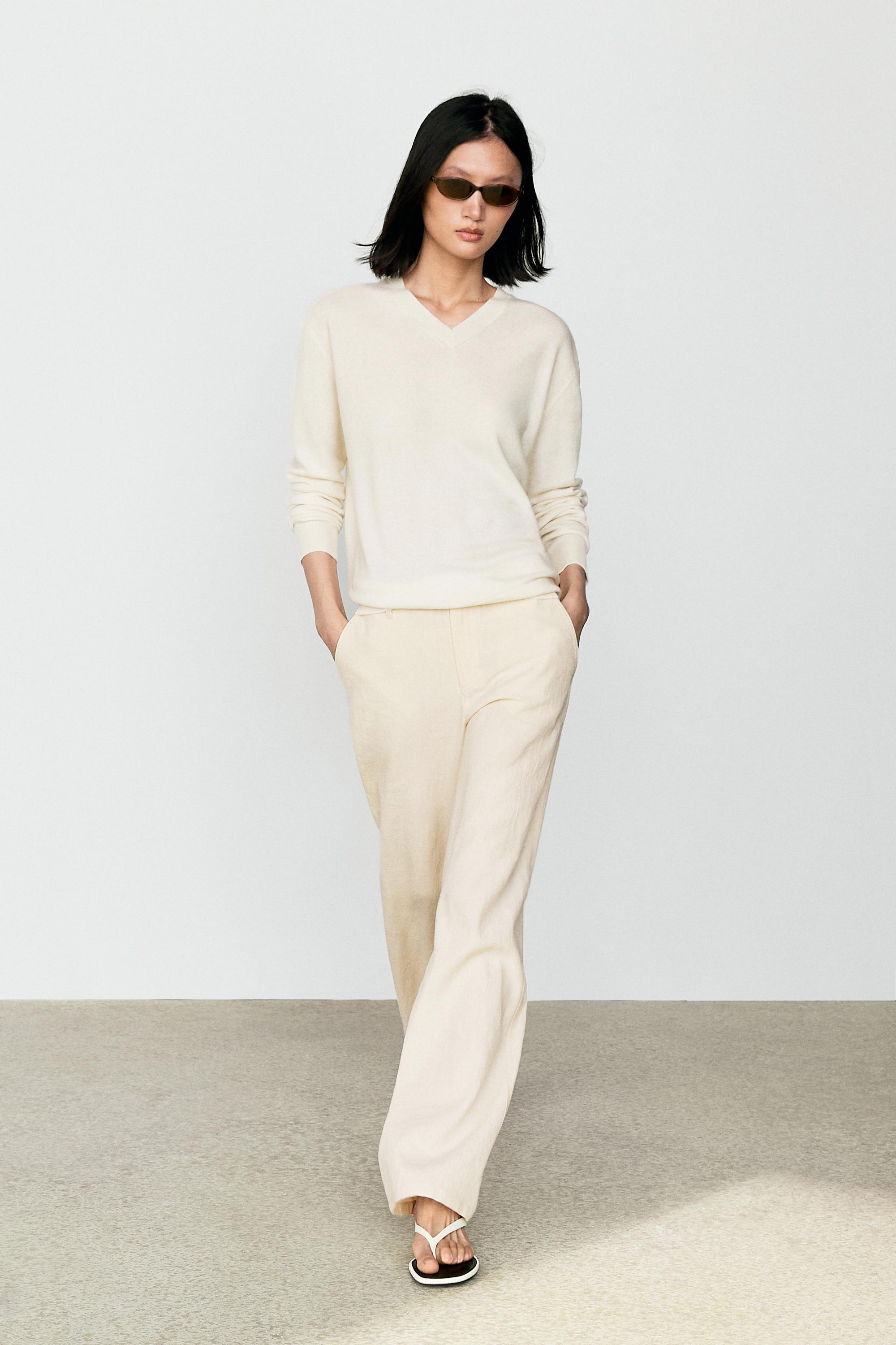 100% cashmere knit sweater Cream