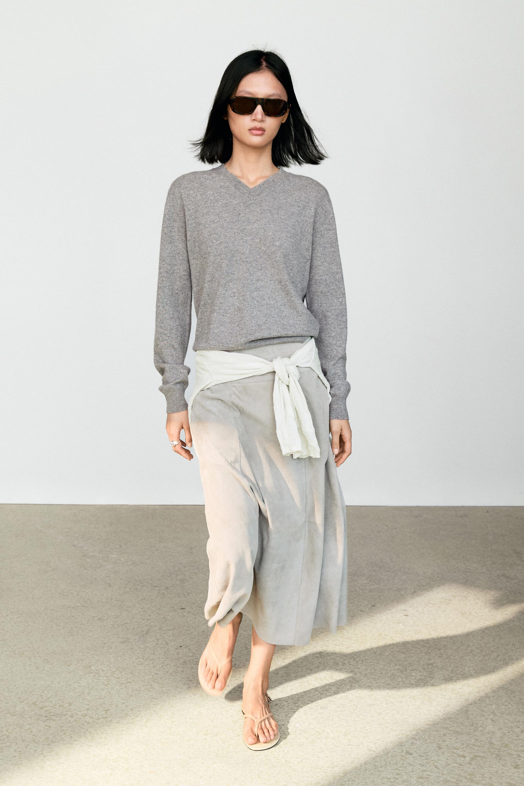 100% cashmere knit sweater Grey Marl