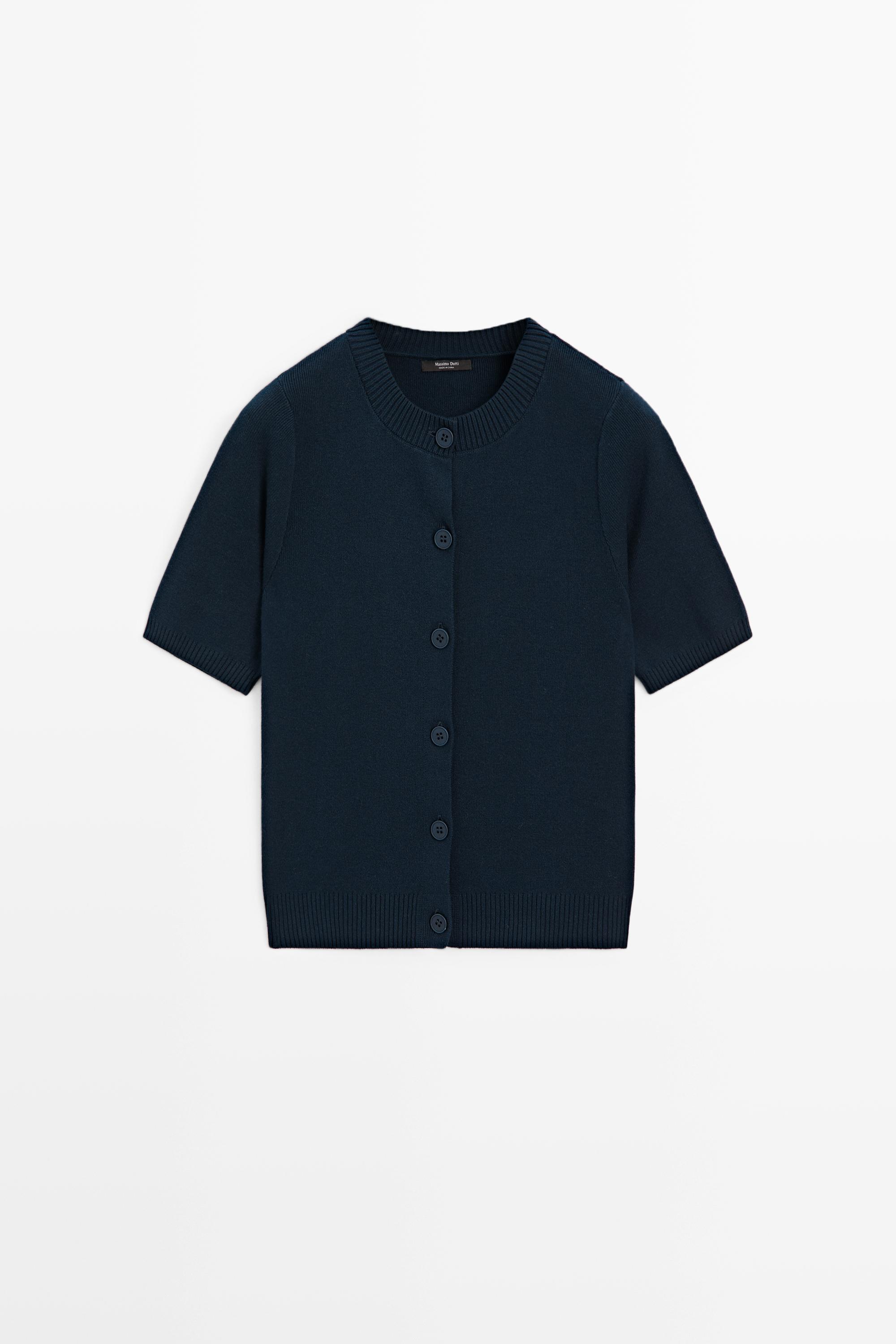 100% Cotton Short Sleeve Cardigan Navy Blue