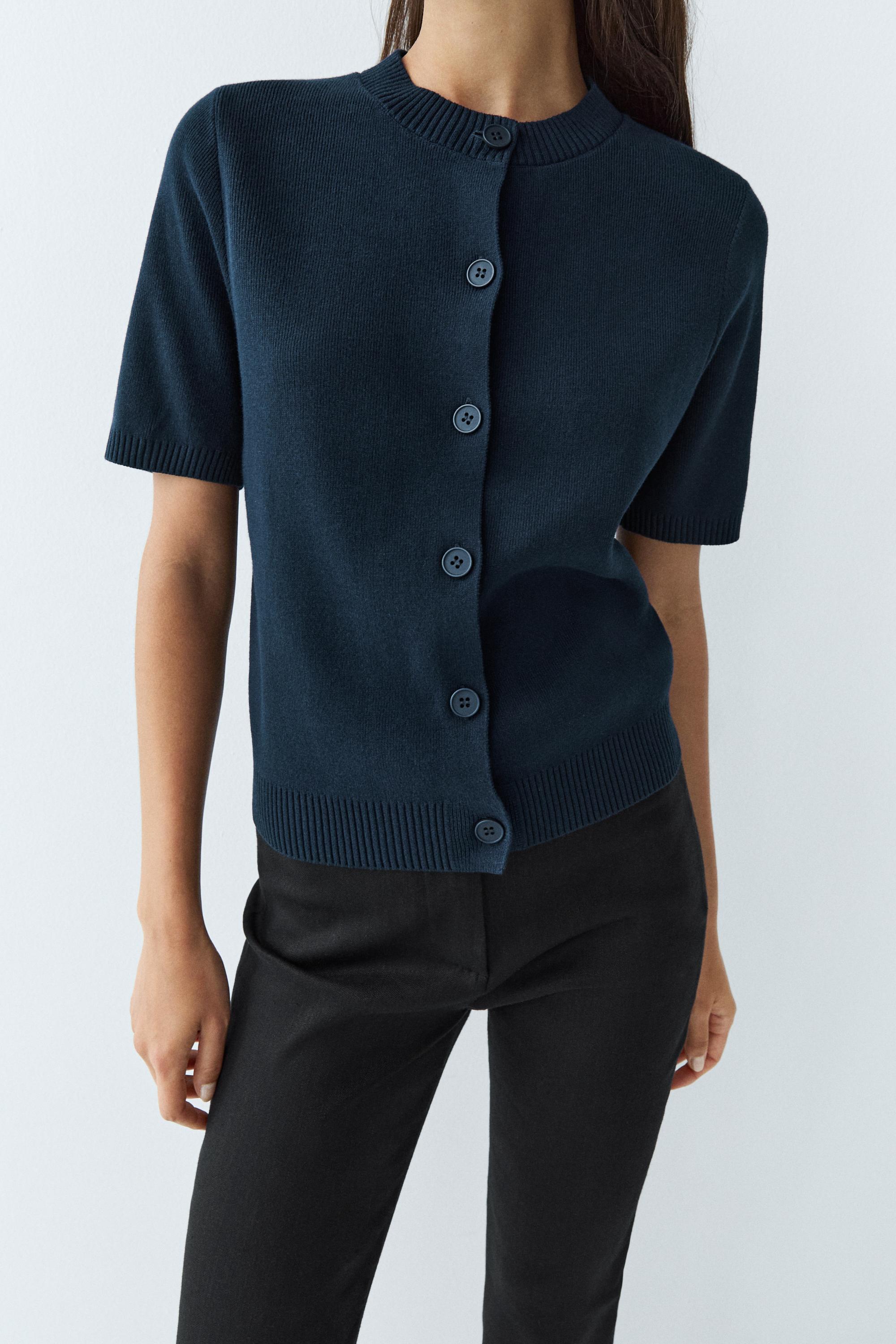100% Cotton Short Sleeve Cardigan Navy Blue
