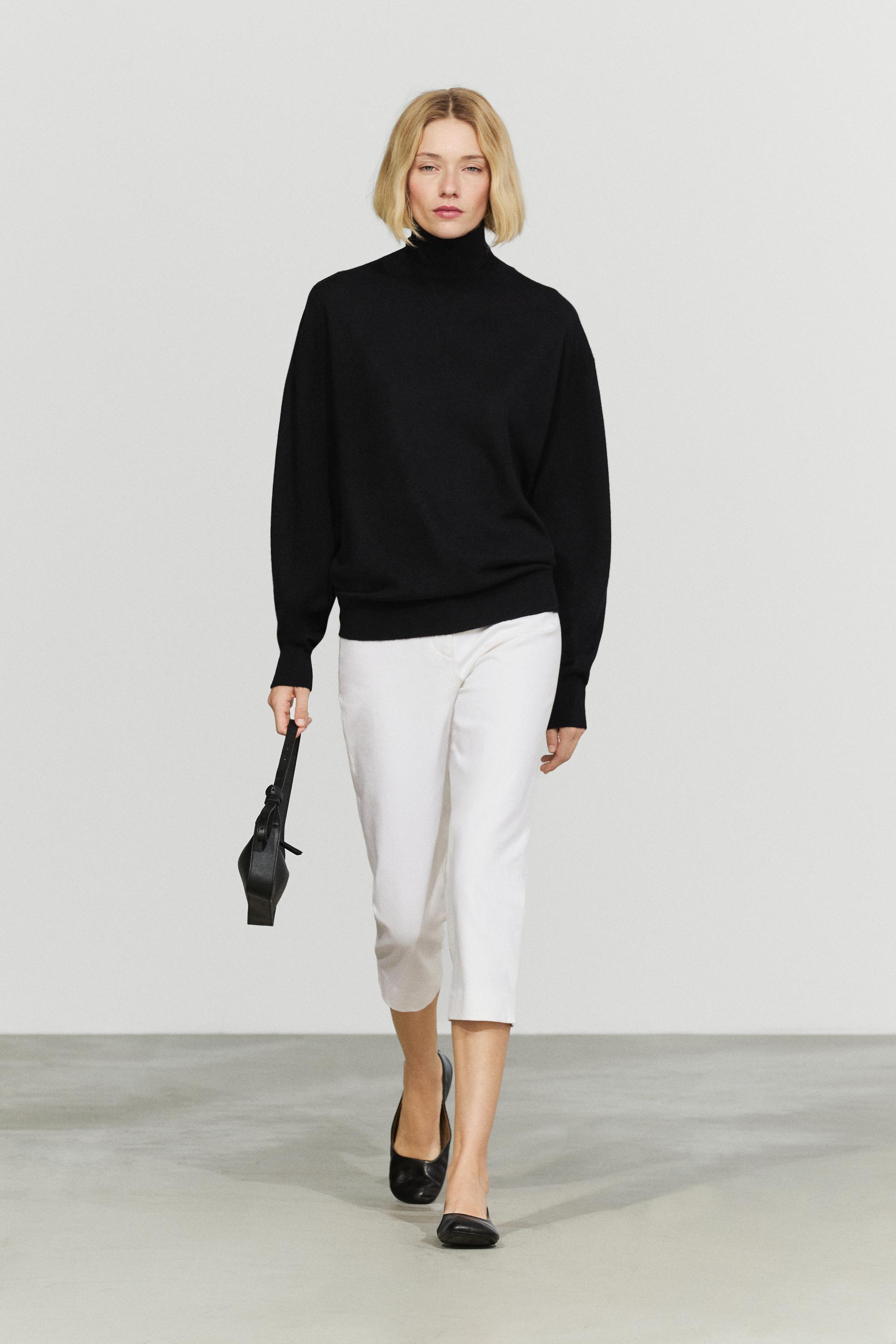 100% cashmere high neck knit sweater Black