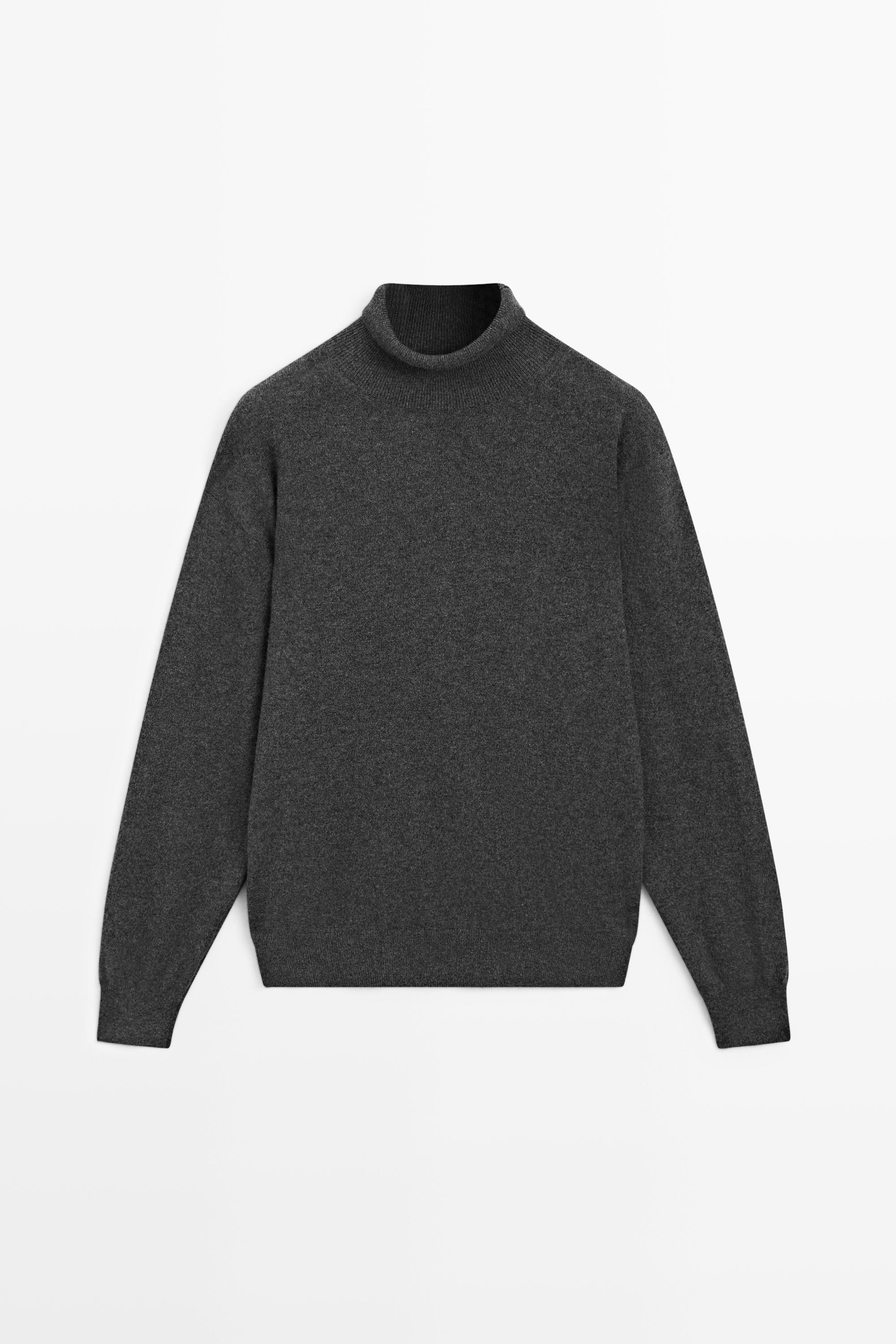 100% cashmere high neck knit sweater Anthracite Grey