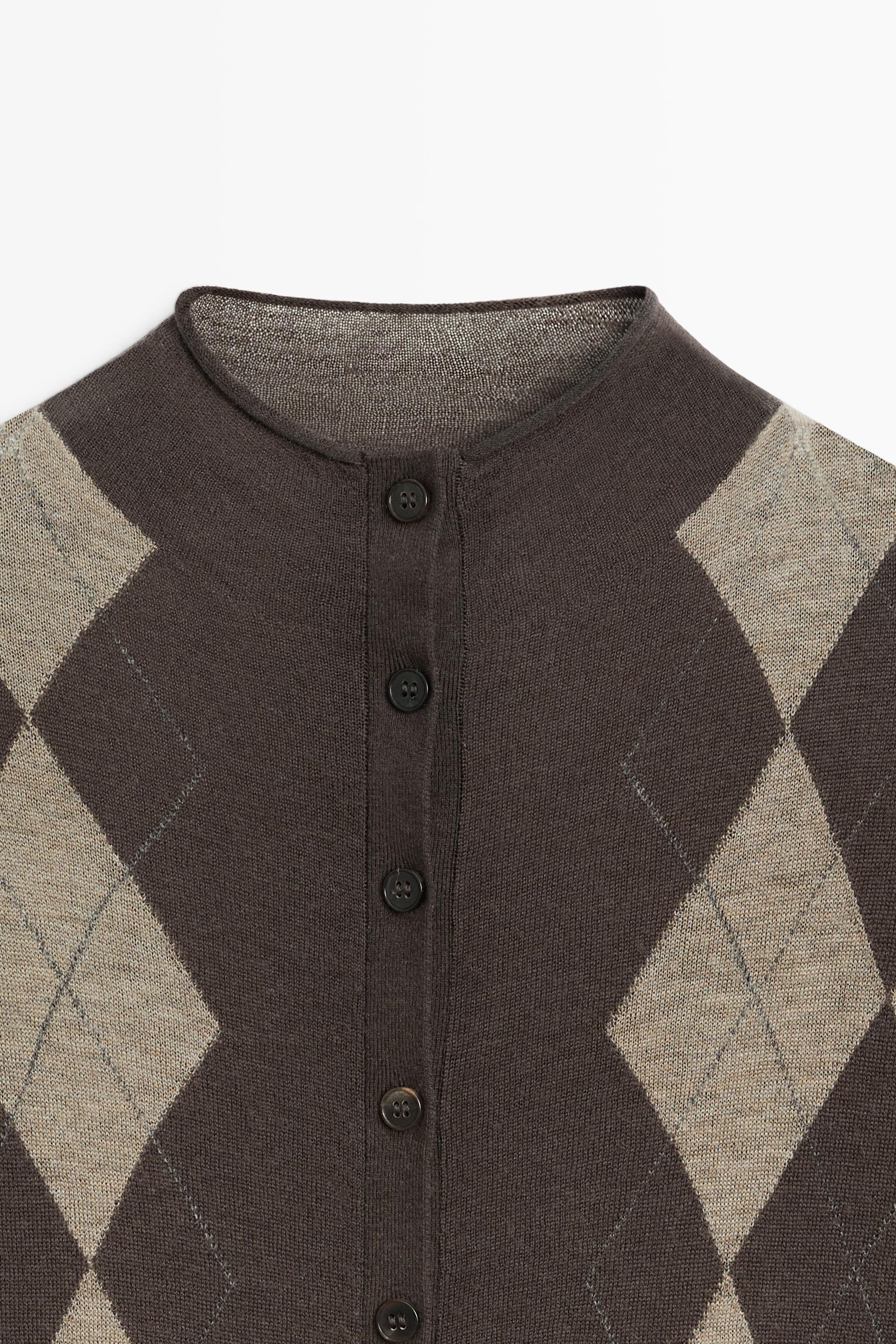 100% wool argyle knit cardigan Grey