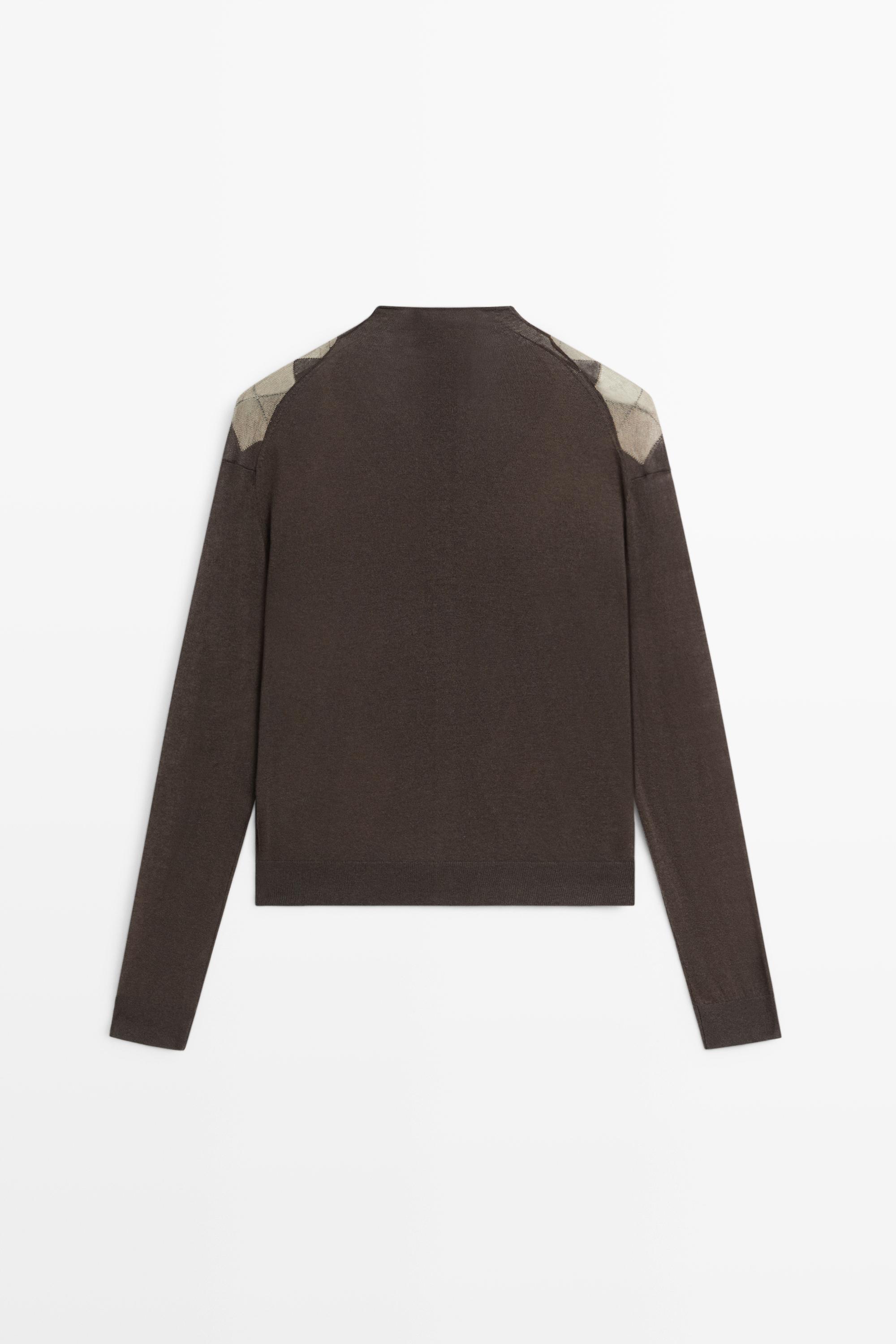 100% wool argyle knit cardigan Grey
