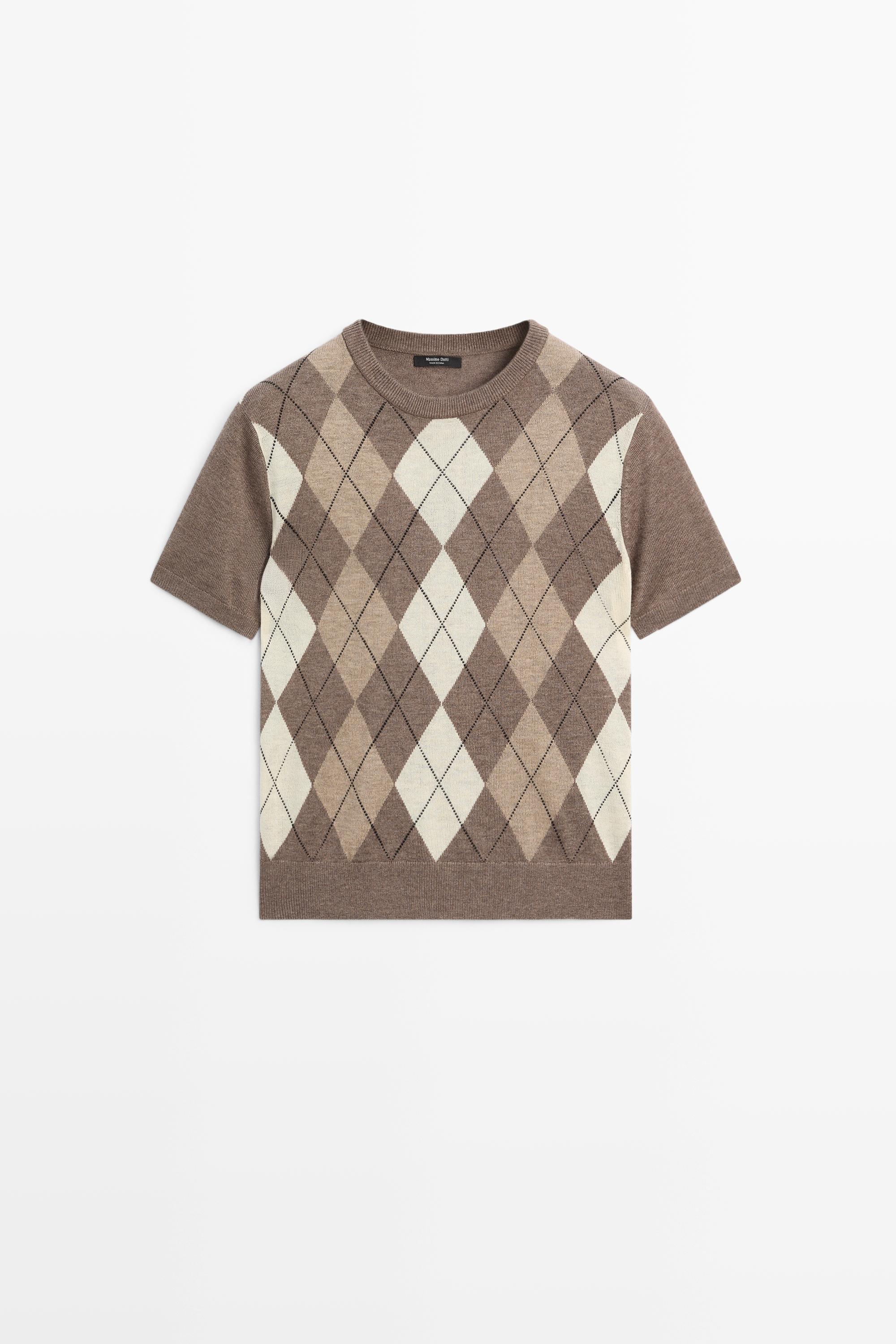 Short sleeve argyle pattern sweater Taupe Grey