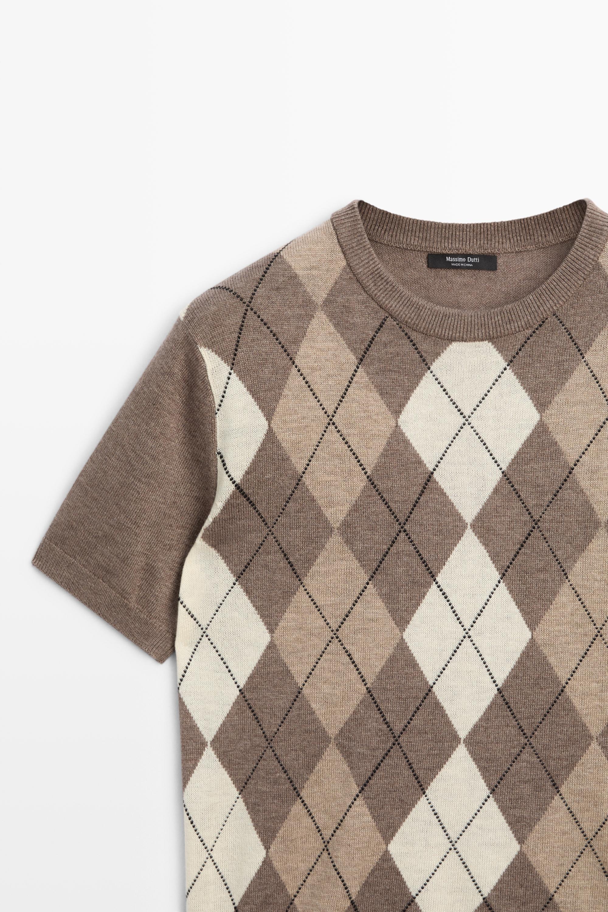 Short sleeve argyle pattern sweater Taupe Grey