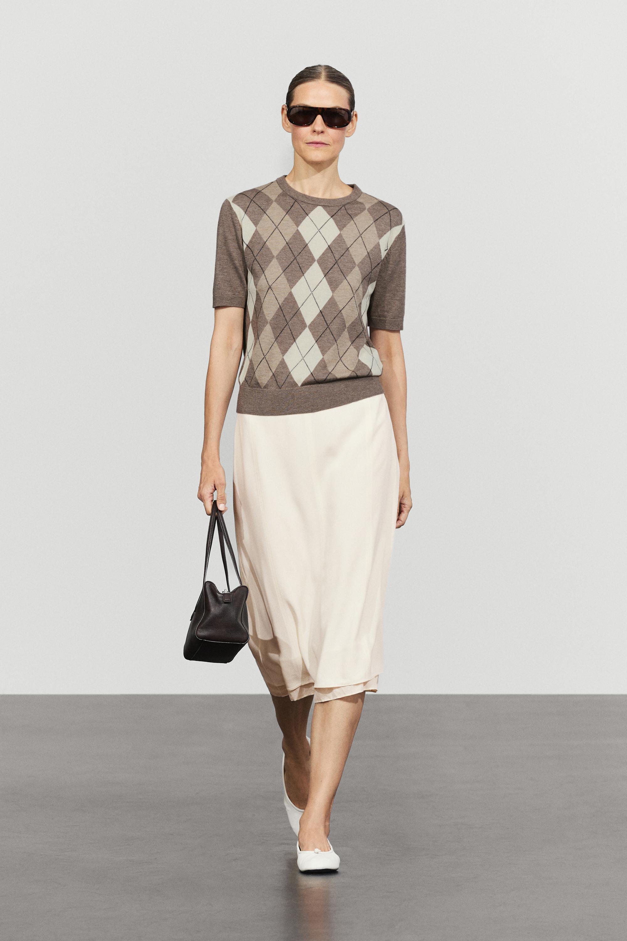 Short sleeve argyle pattern sweater Taupe Grey