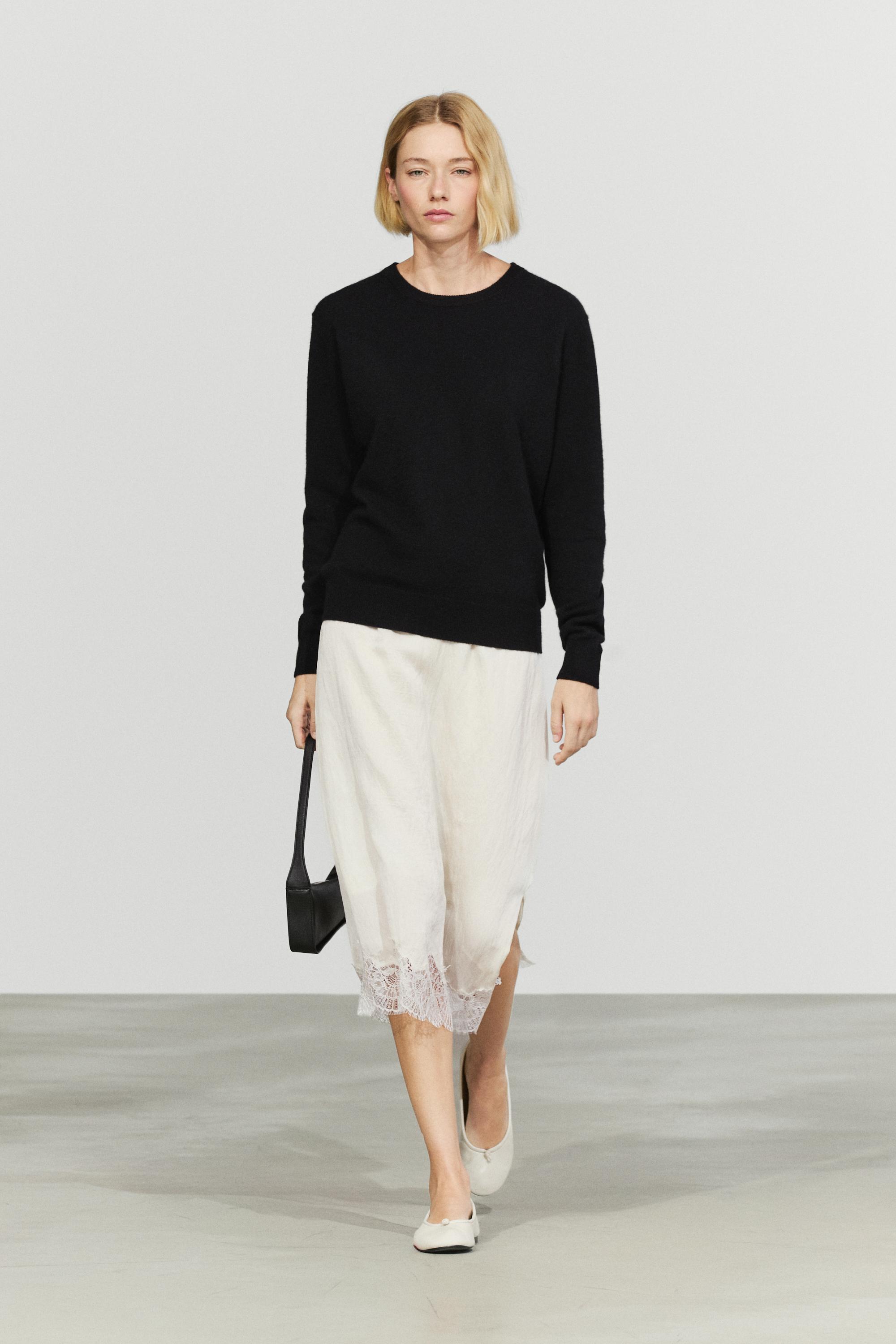 100% cashmere long sleeve sweater Black