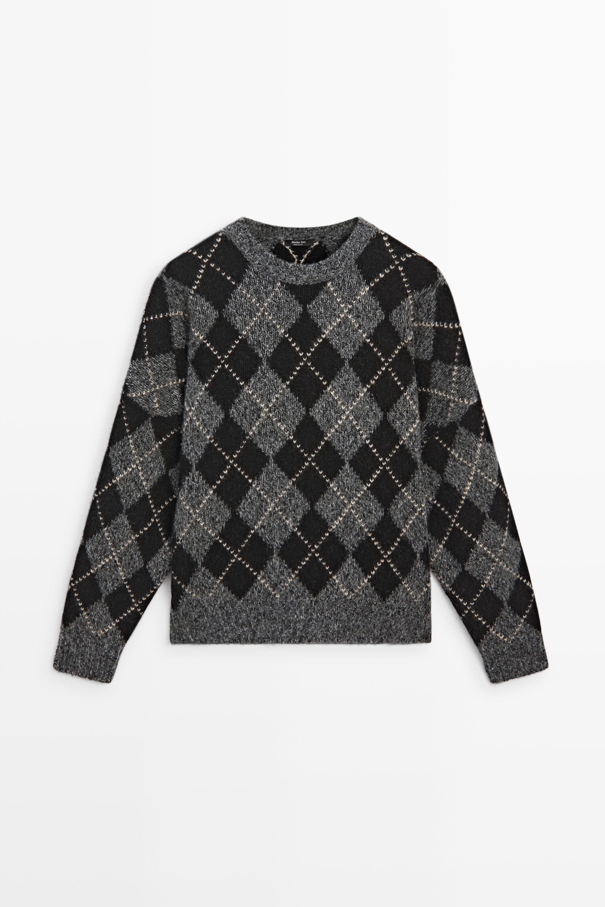 Argyle knit sweater with cashmere Grey