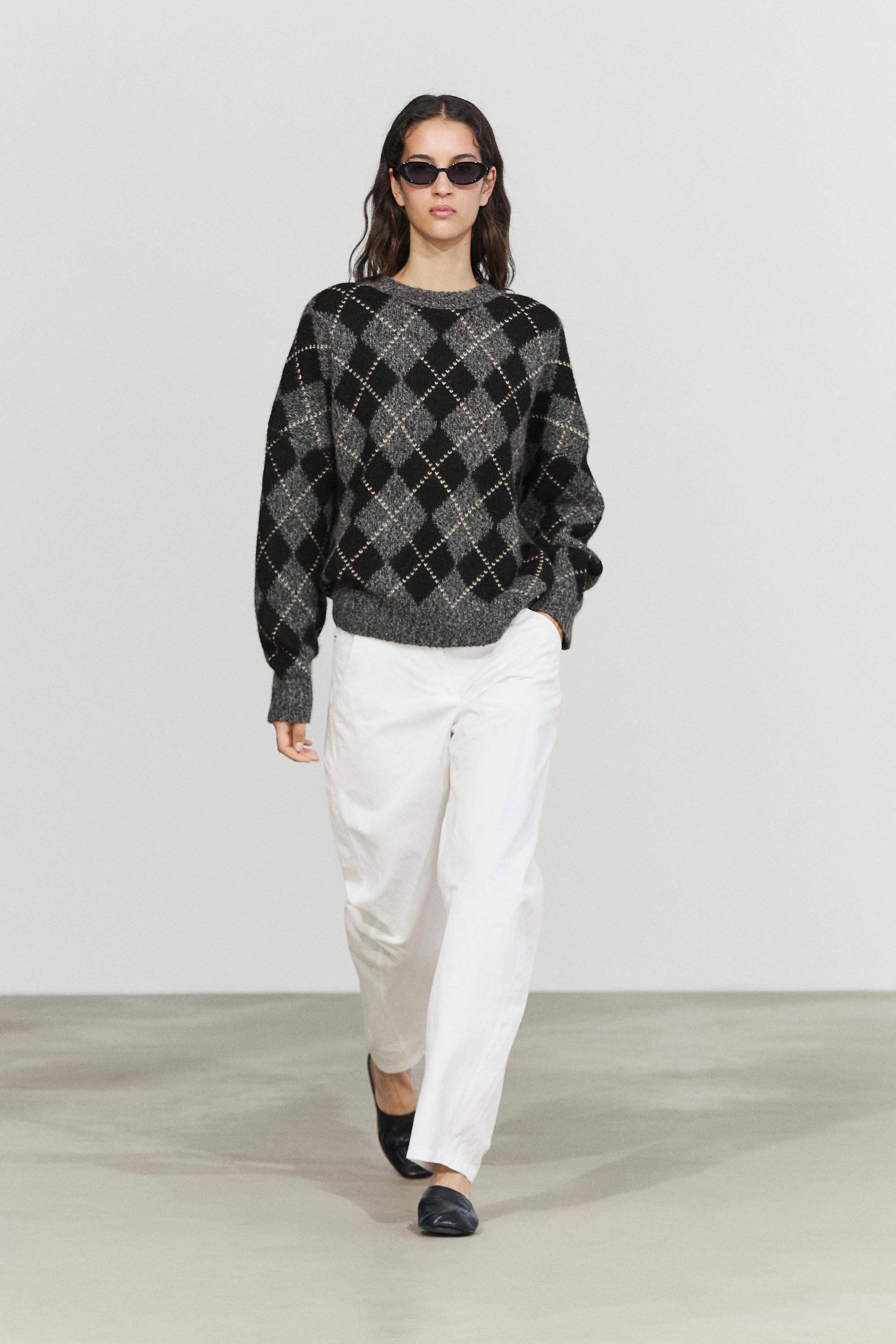 Argyle knit sweater with cashmere Grey