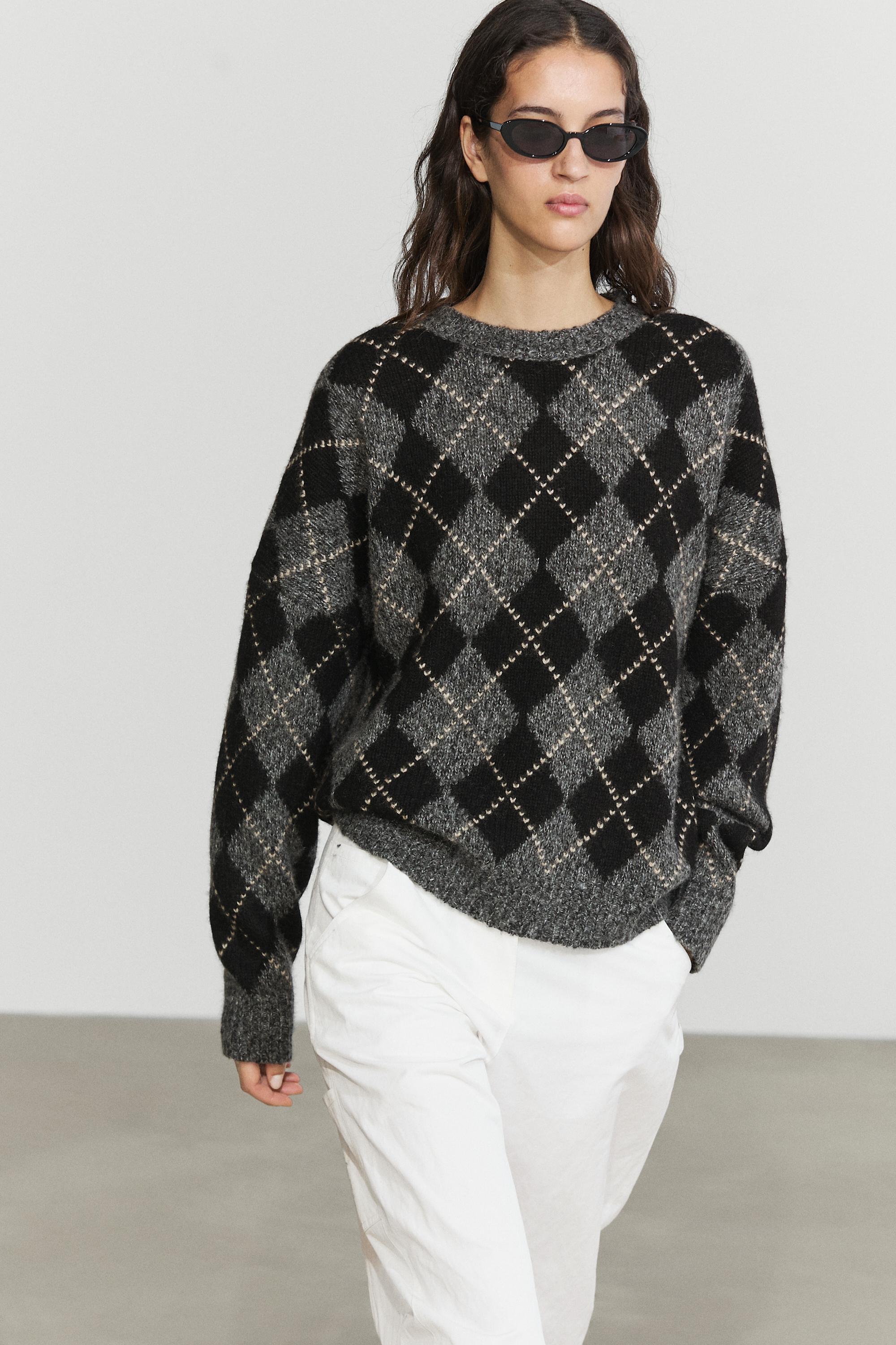 Argyle knit sweater with cashmere Grey