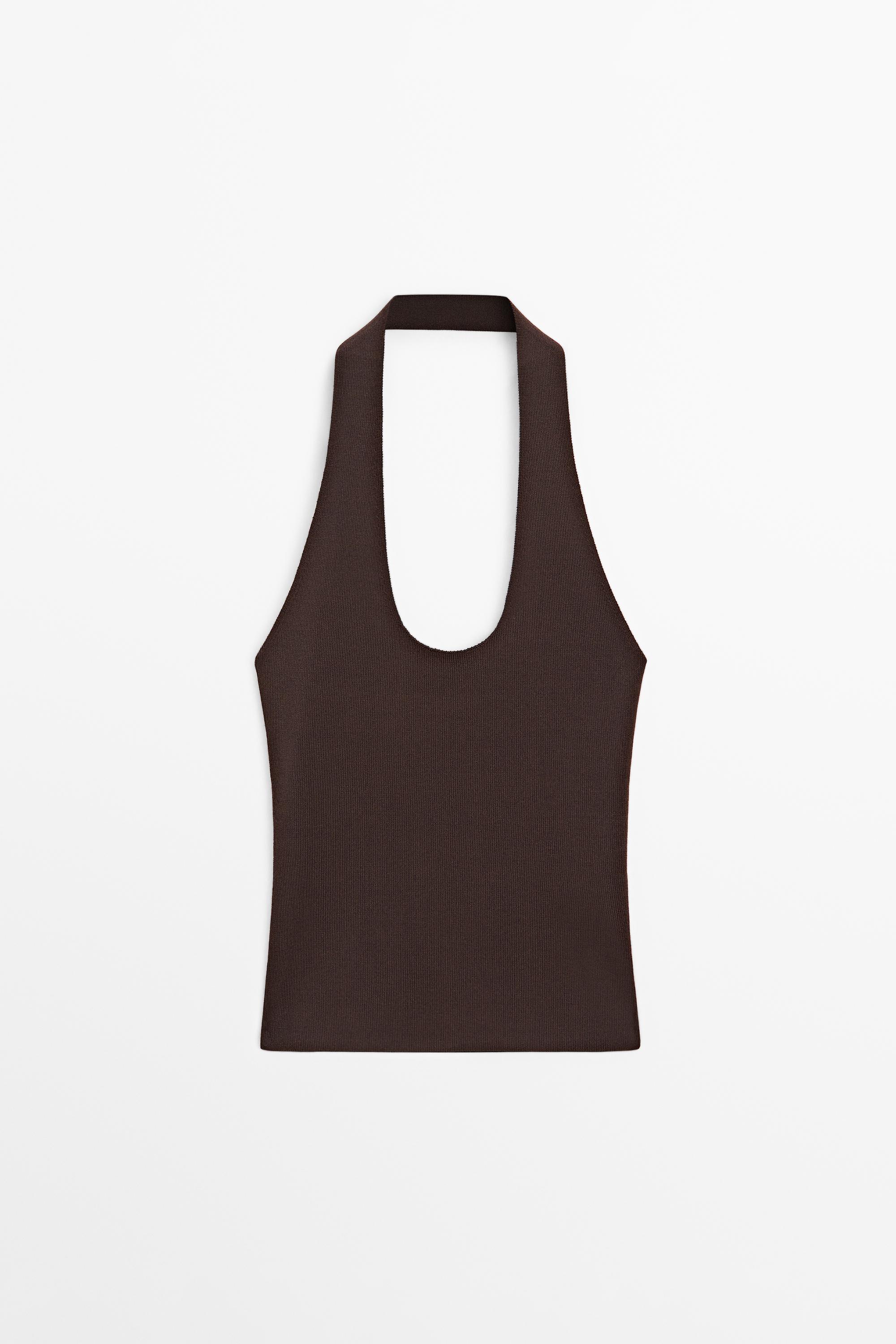 Fitted knit halter top Brown