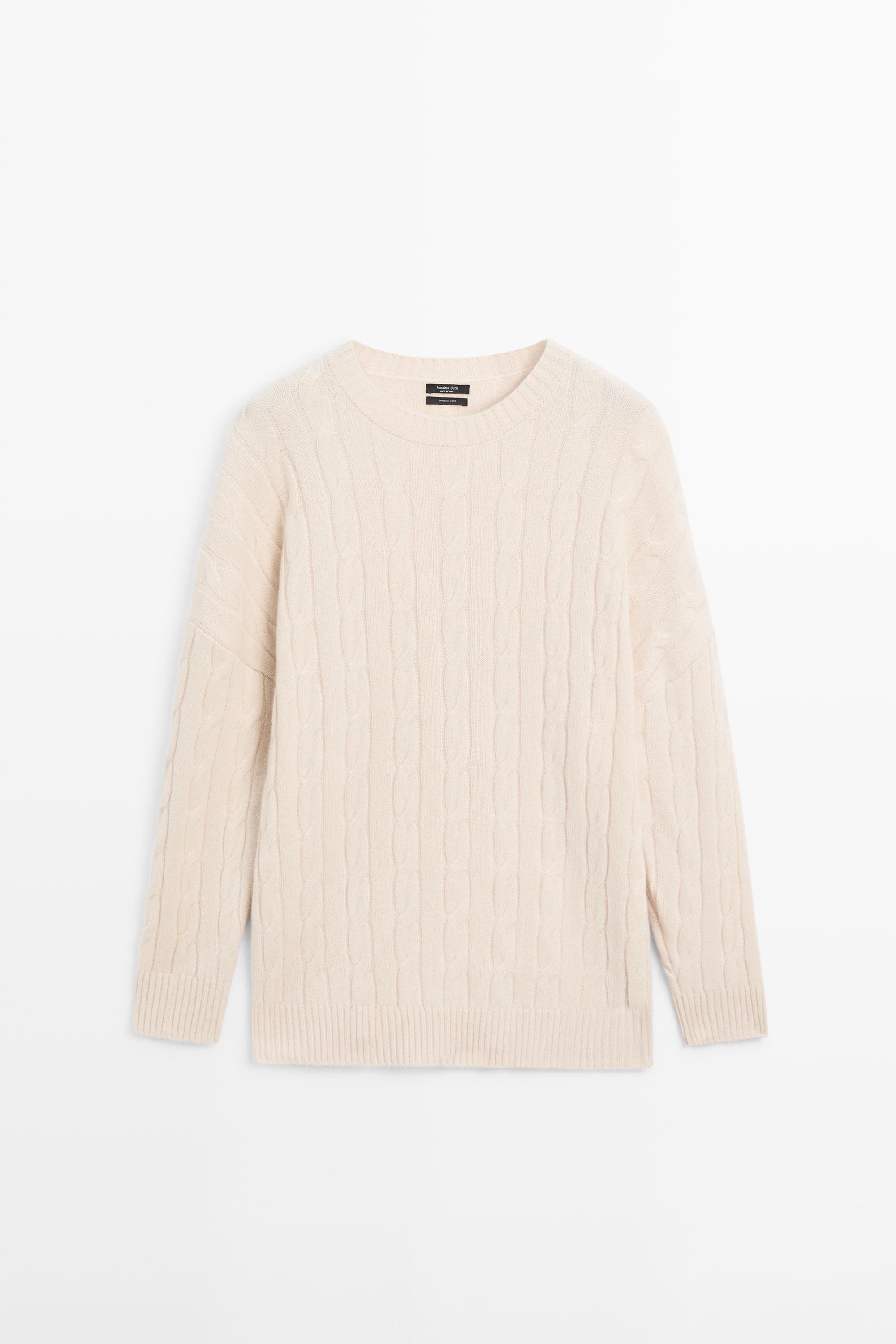 100% cashmere cable-knit sweater Beige