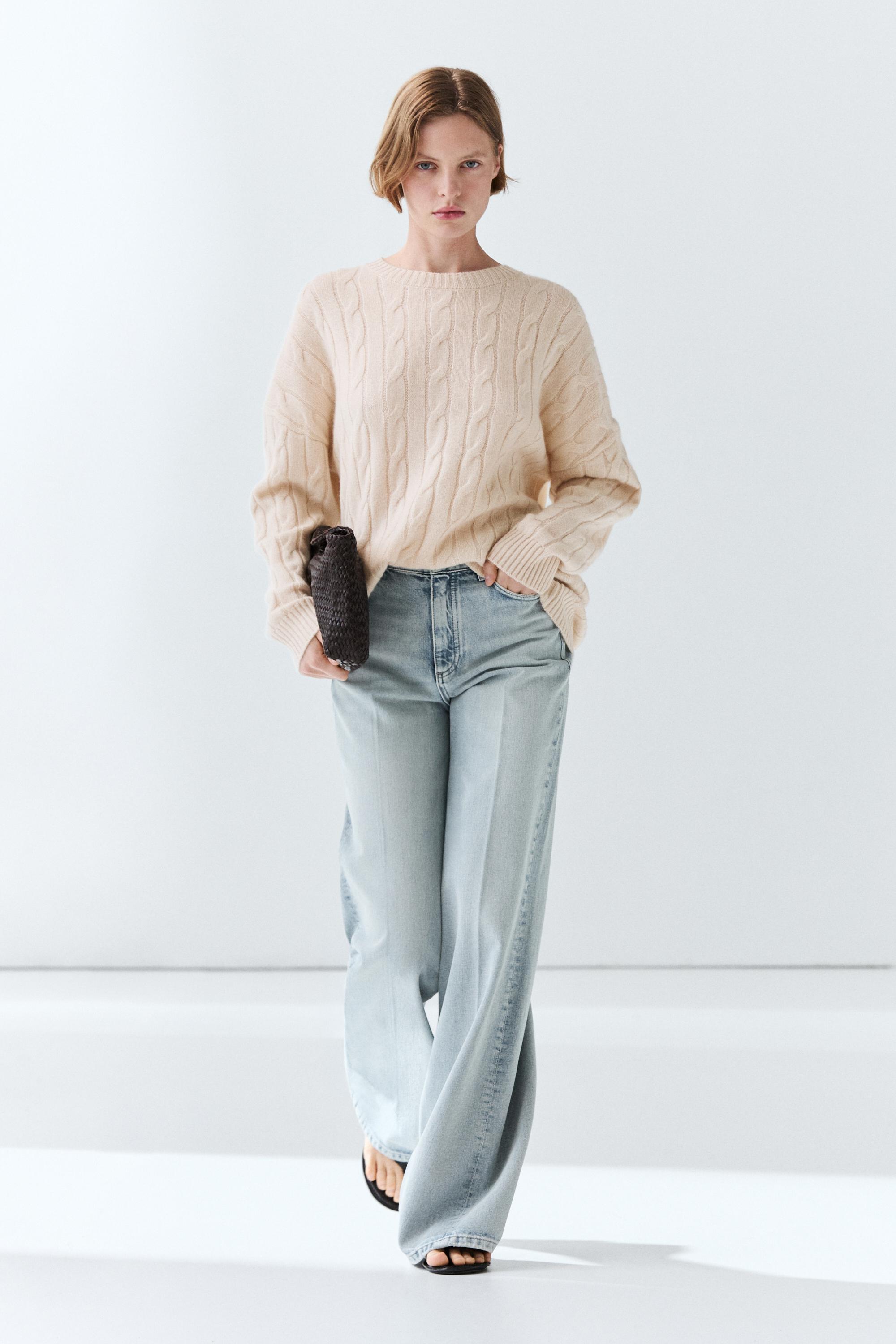 100% cashmere cable-knit sweater Beige
