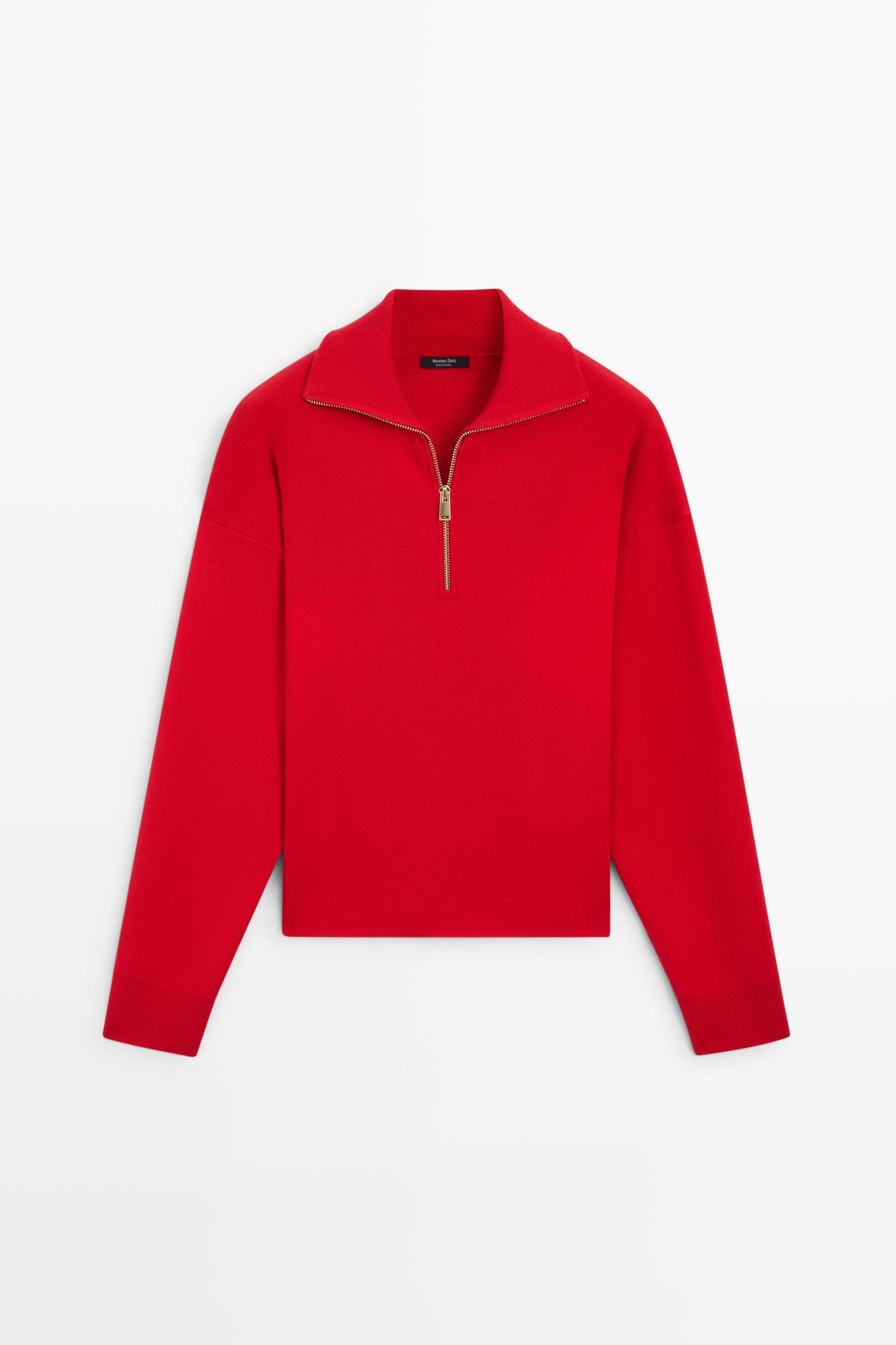 Cotton blend quarter-zip knit polo sweater Red
