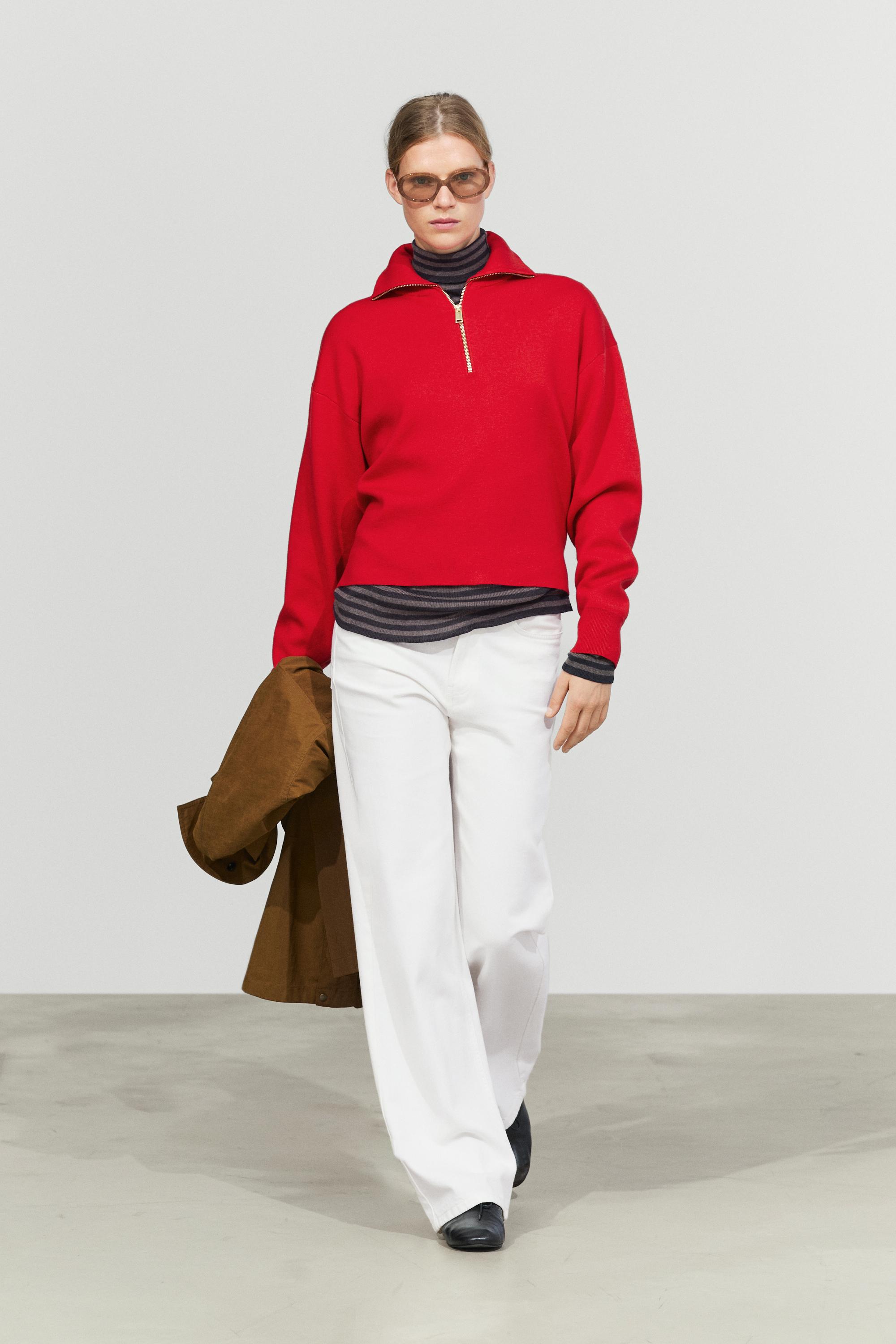 Cotton blend quarter-zip knit polo sweater Red