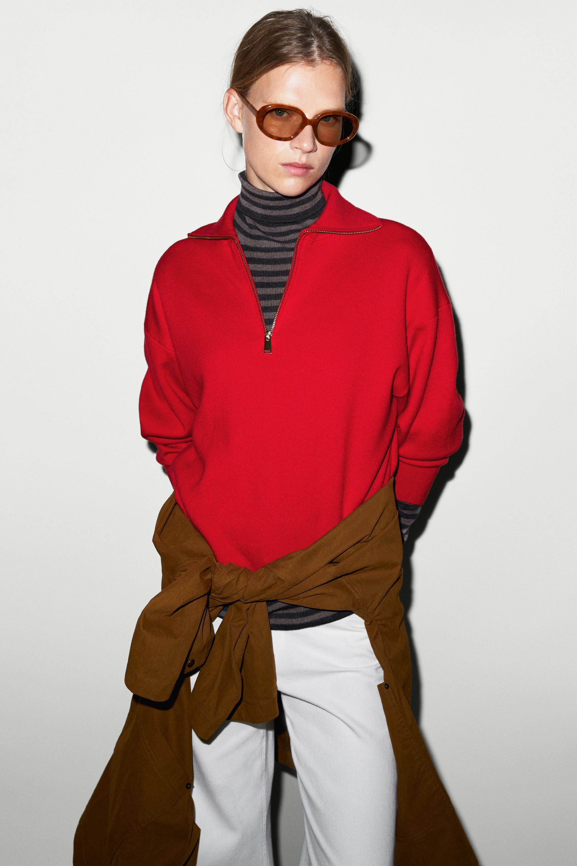 Cotton blend quarter-zip knit polo sweater Red