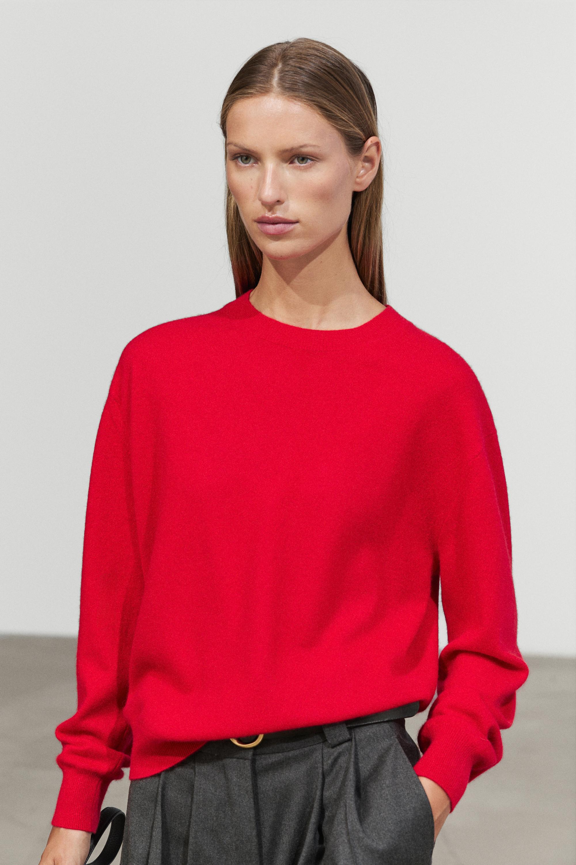 100% cashmere long sleeve sweater Red