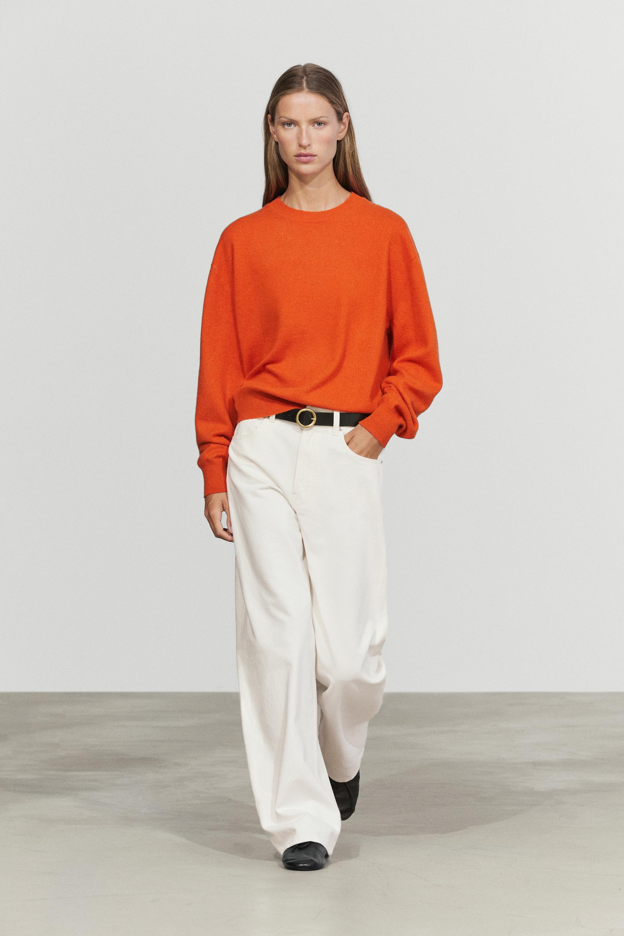 100% cashmere long sleeve sweater Orange