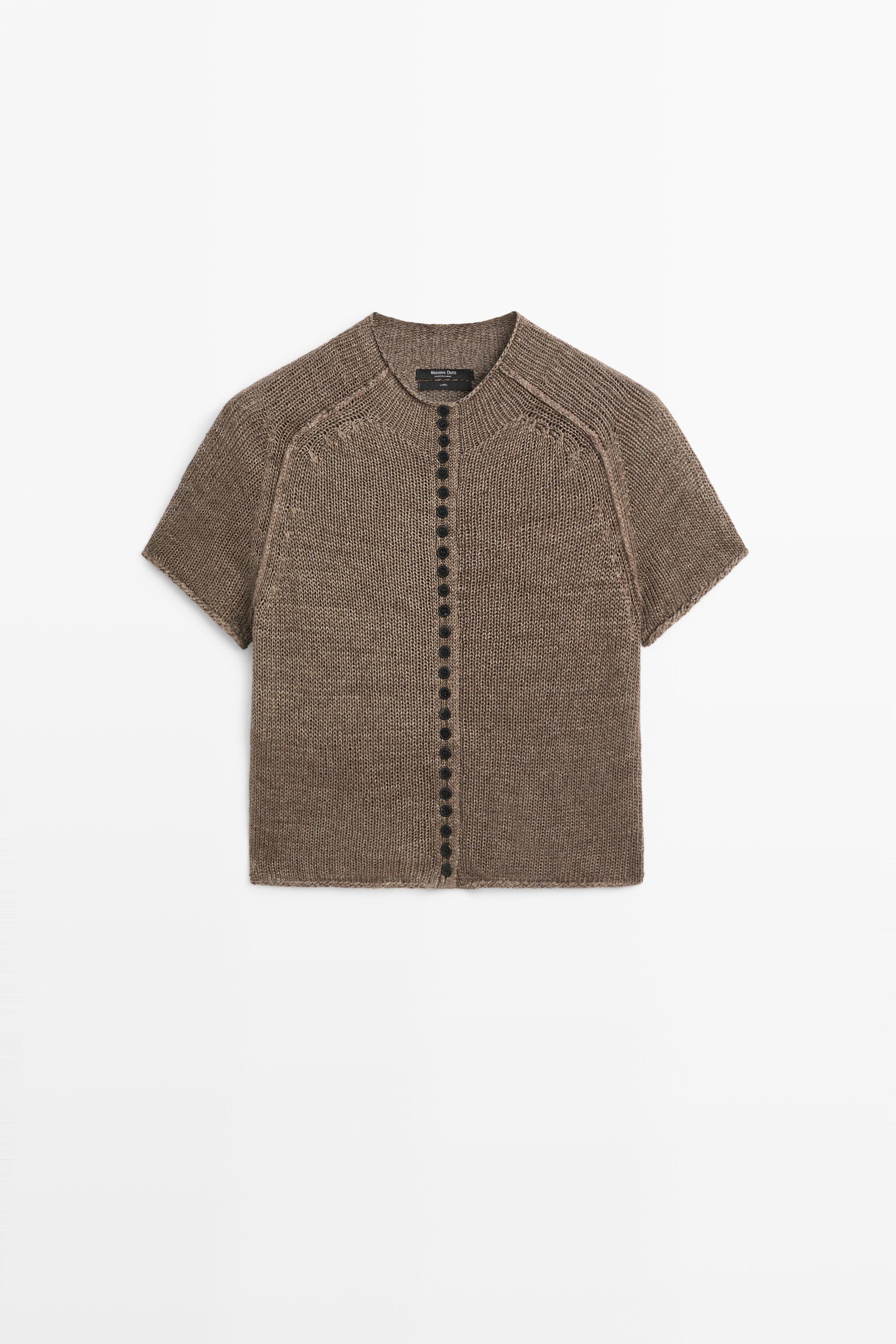 100% linen knit cardigan with buttons Brown Marl