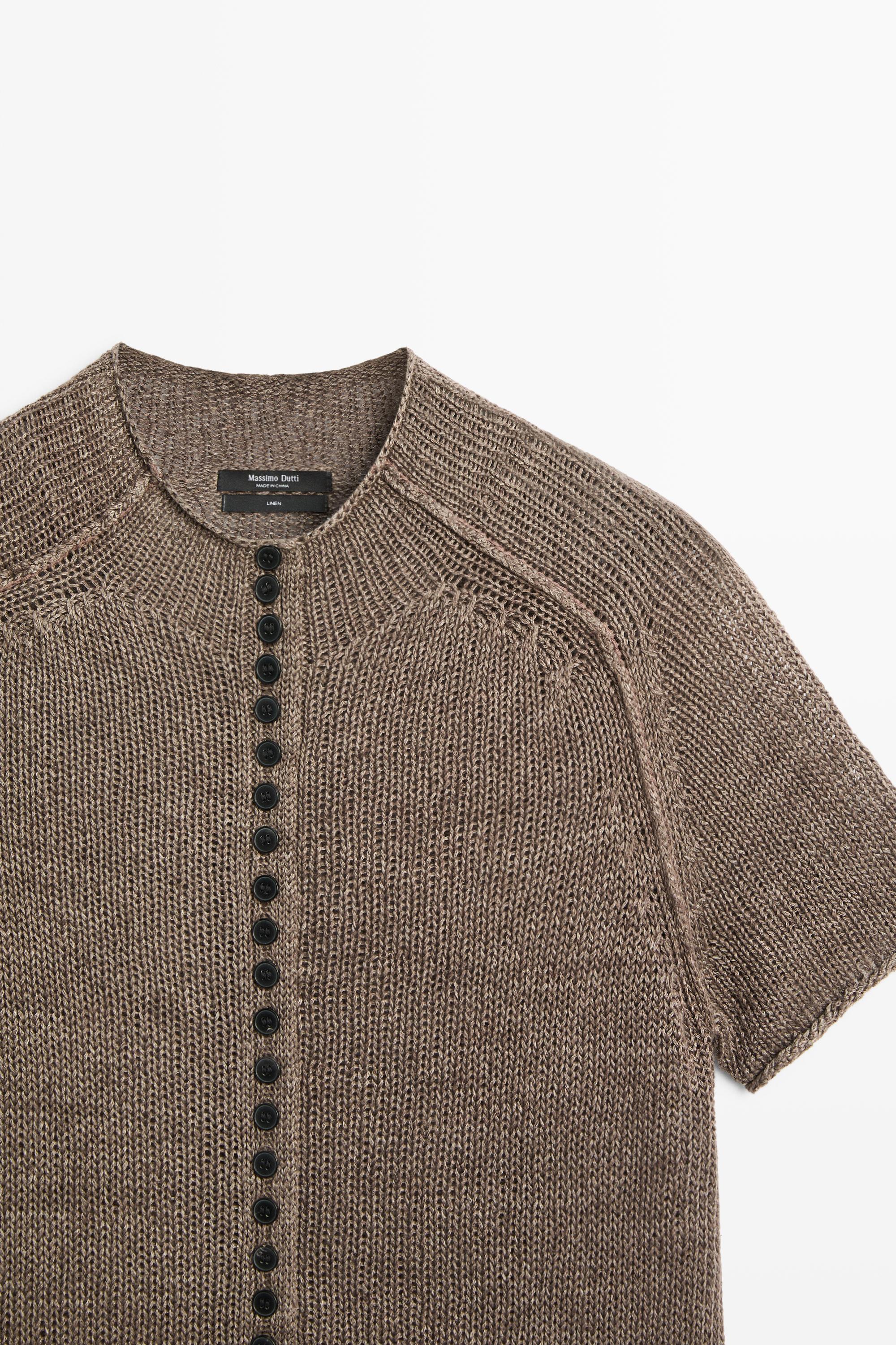 100% linen knit cardigan with buttons Brown Marl