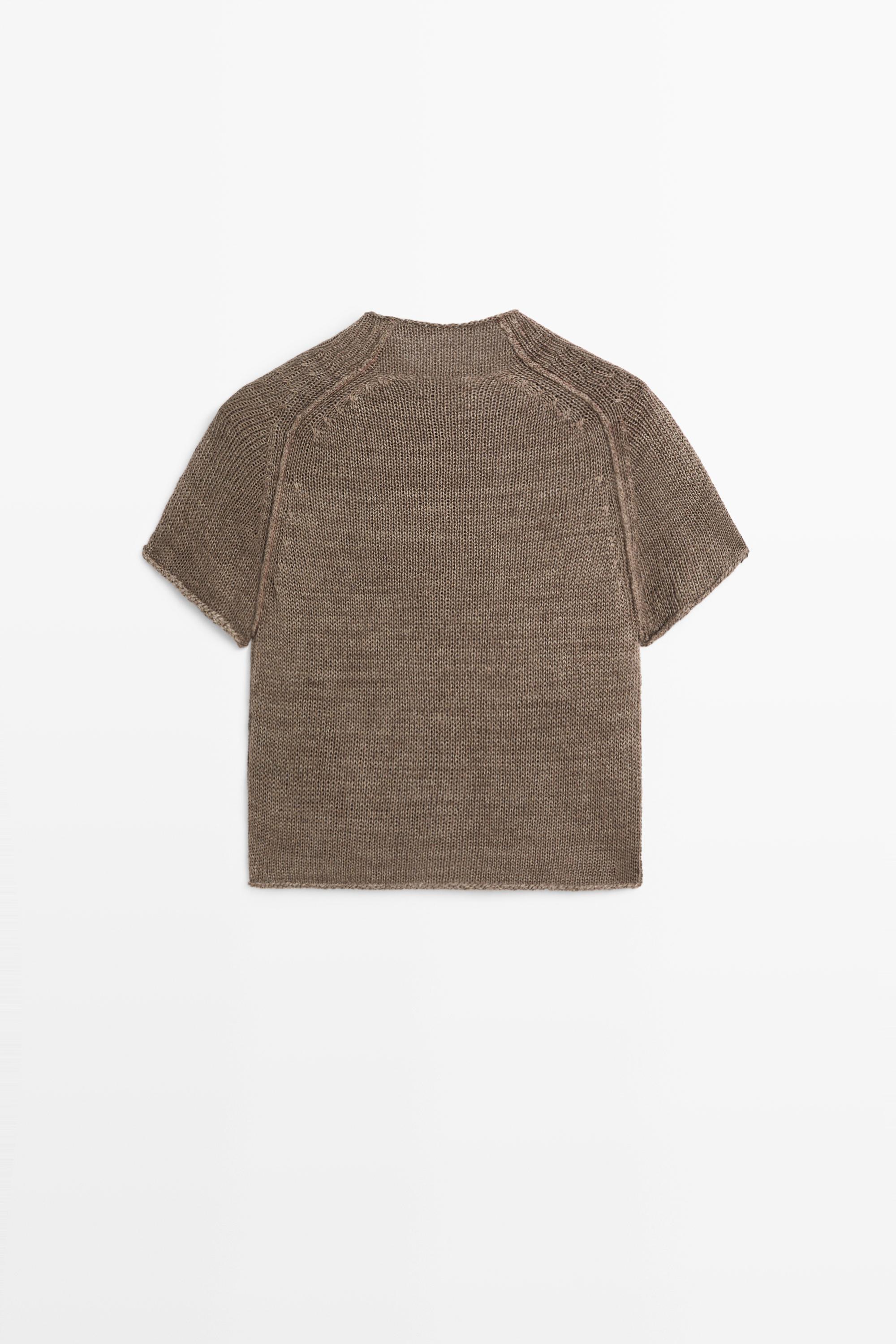 100% linen knit cardigan with buttons Brown Marl