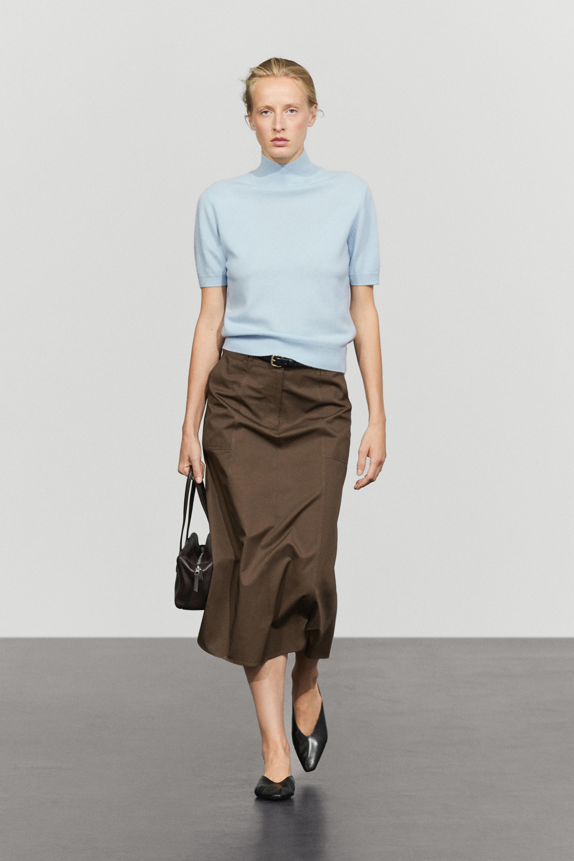 Wool-cashmere blend short sleeve knit sweater Sky Blue
