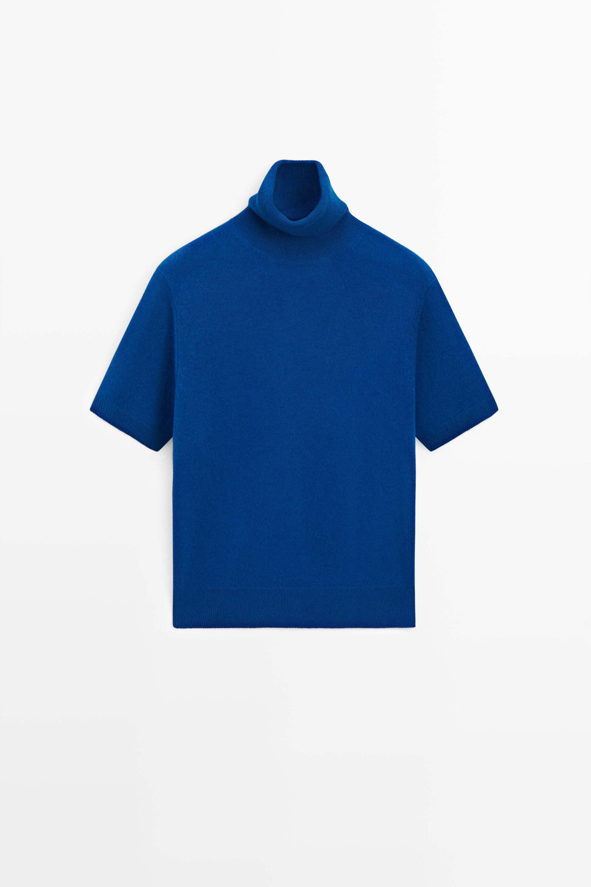 Short sleeve turtleneck knit sweater Deep Blue