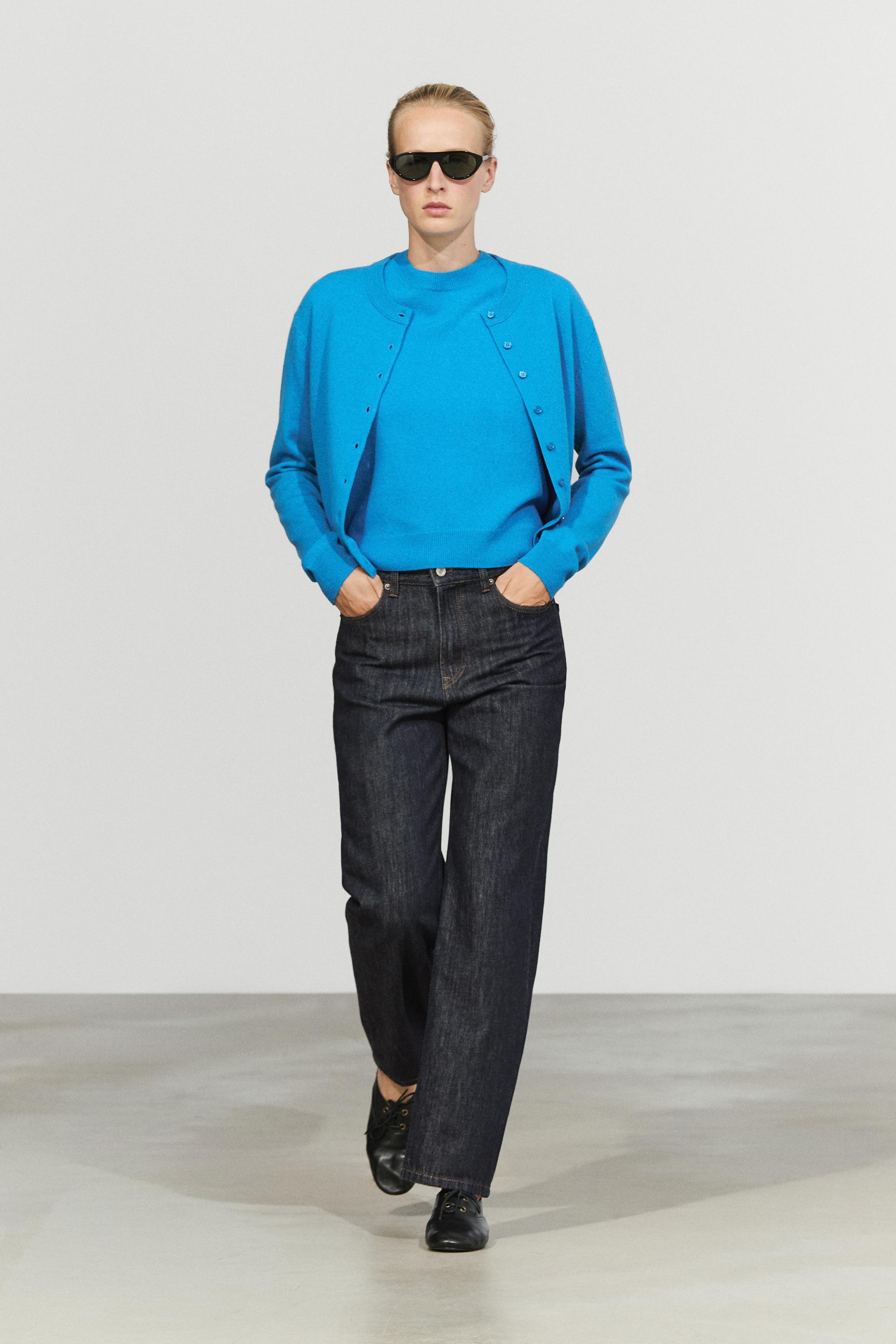 Short sleeve wool blend knit sweater Turquoise