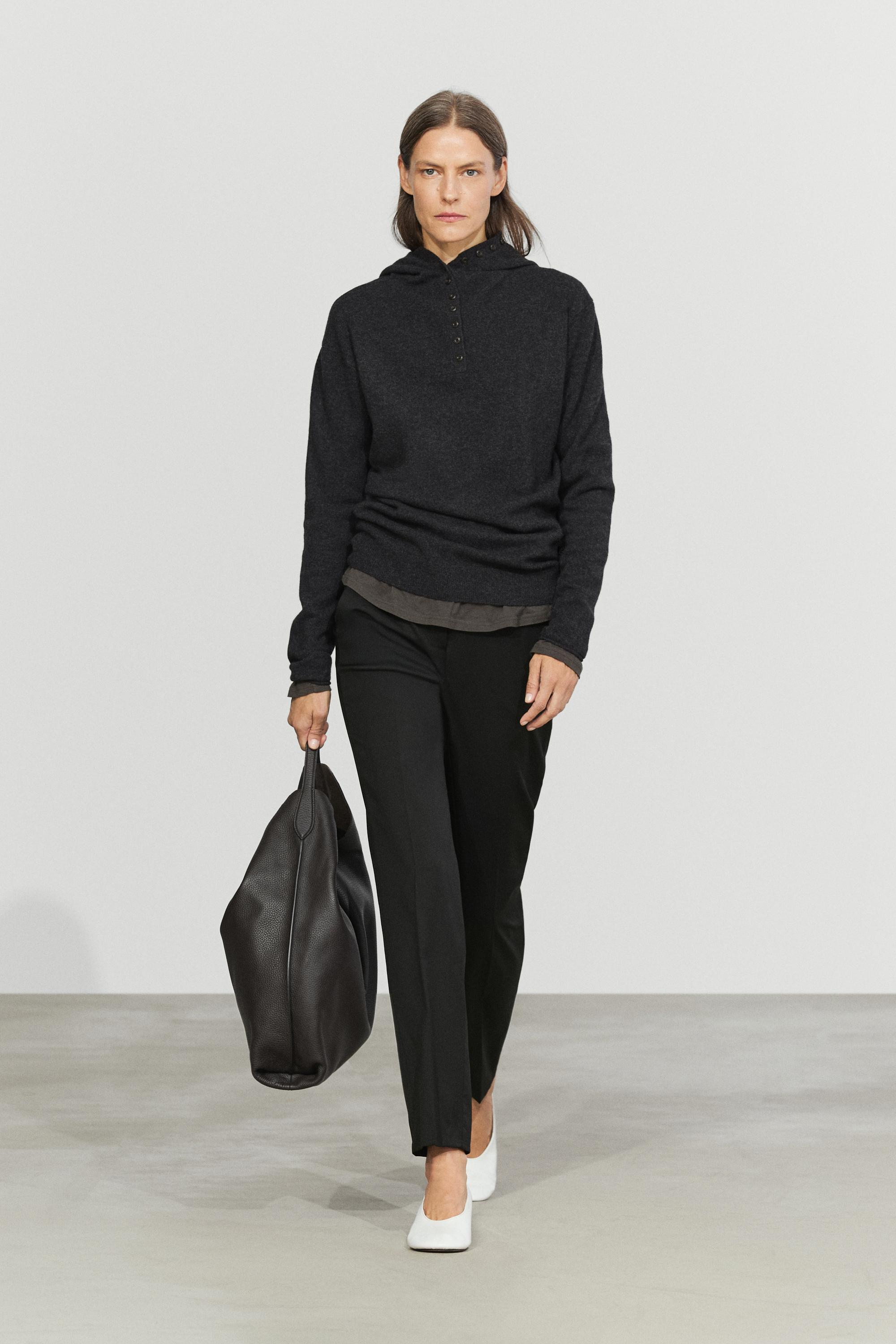 Hooded knit sweater with button detail Anthracite Grey