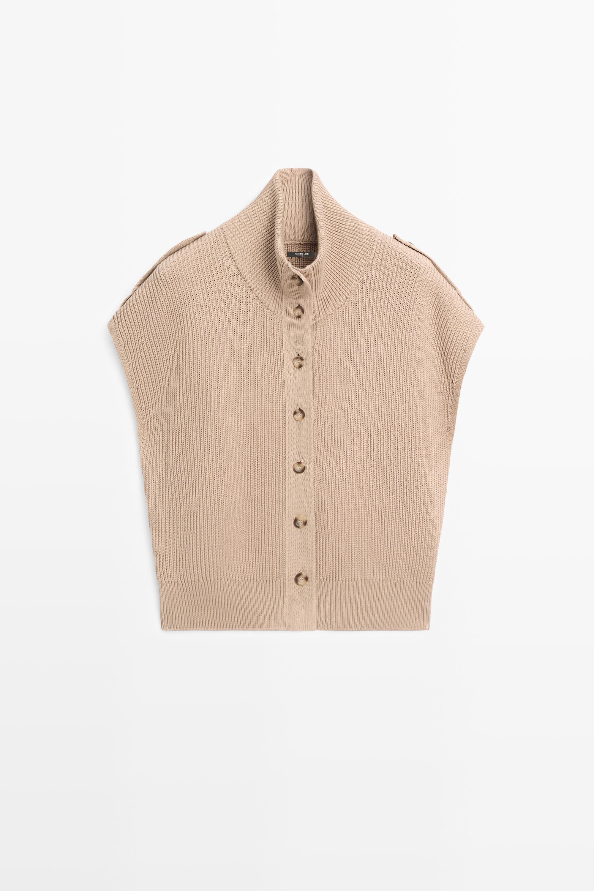 100% cotton button-detail knit vest Camel
