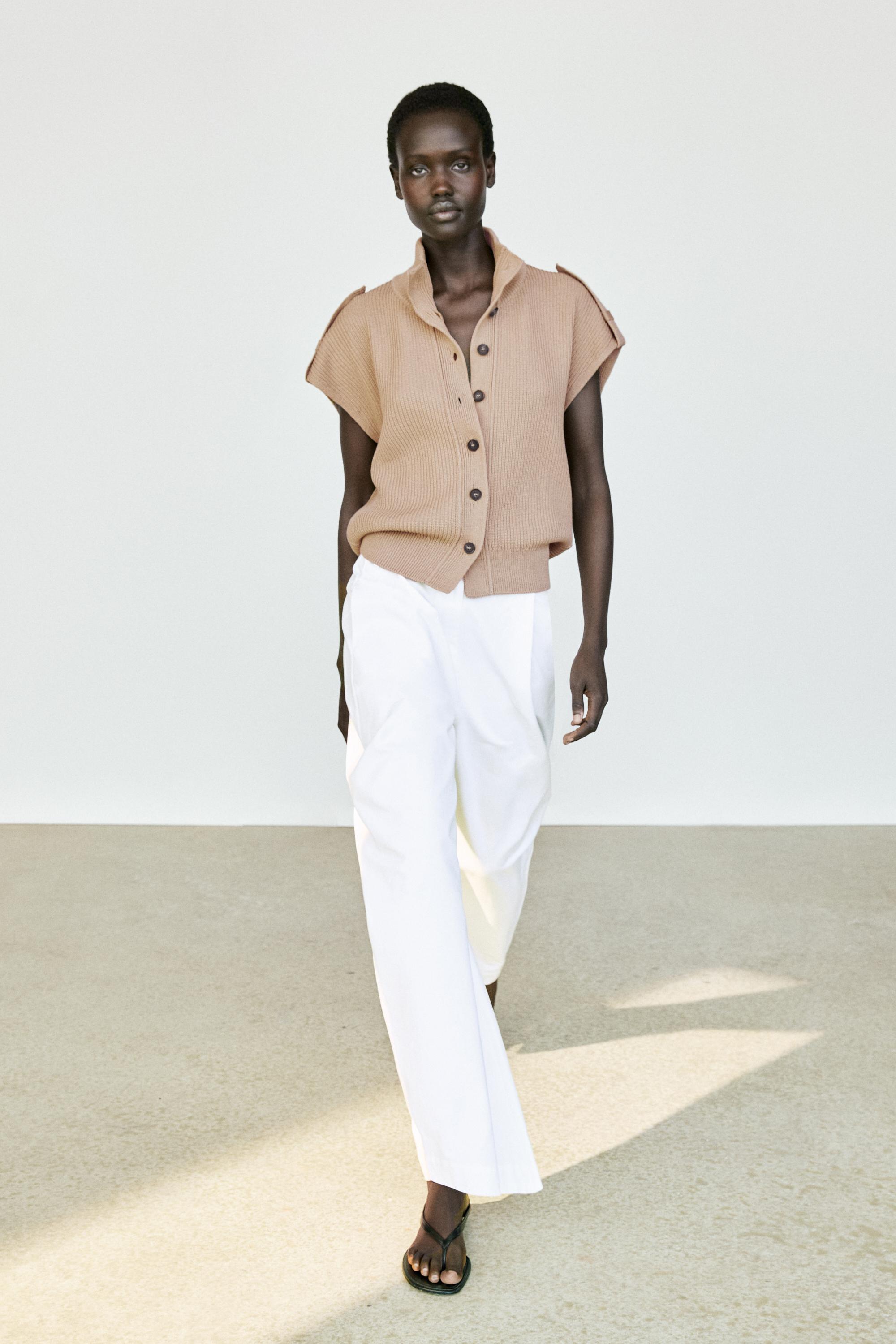 100% cotton button-detail knit vest Camel