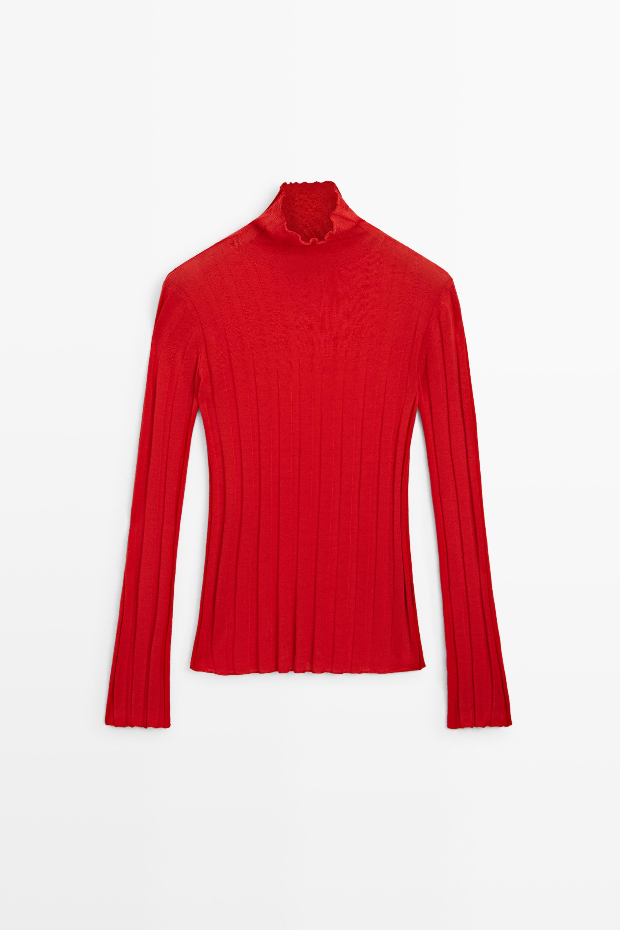 Ribbed mock turtleneck knit sweater Red
