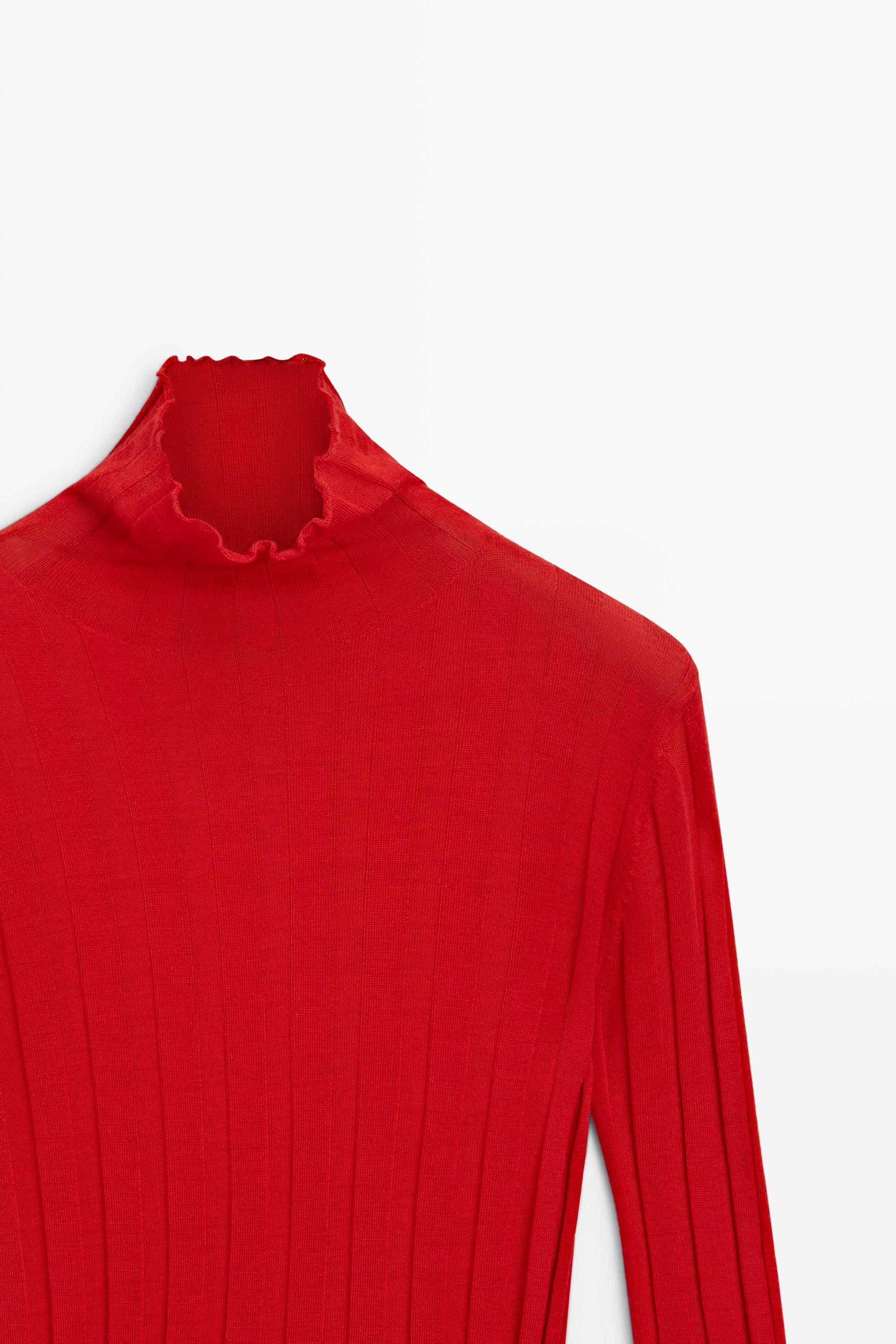 Ribbed mock turtleneck knit sweater Red