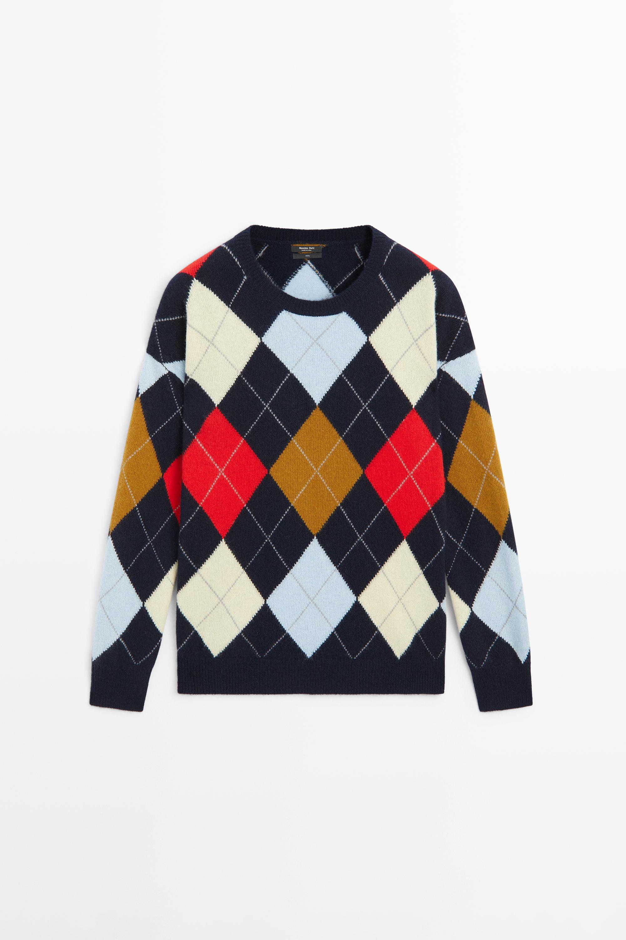 100% wool diamond knit sweater Navy Blue