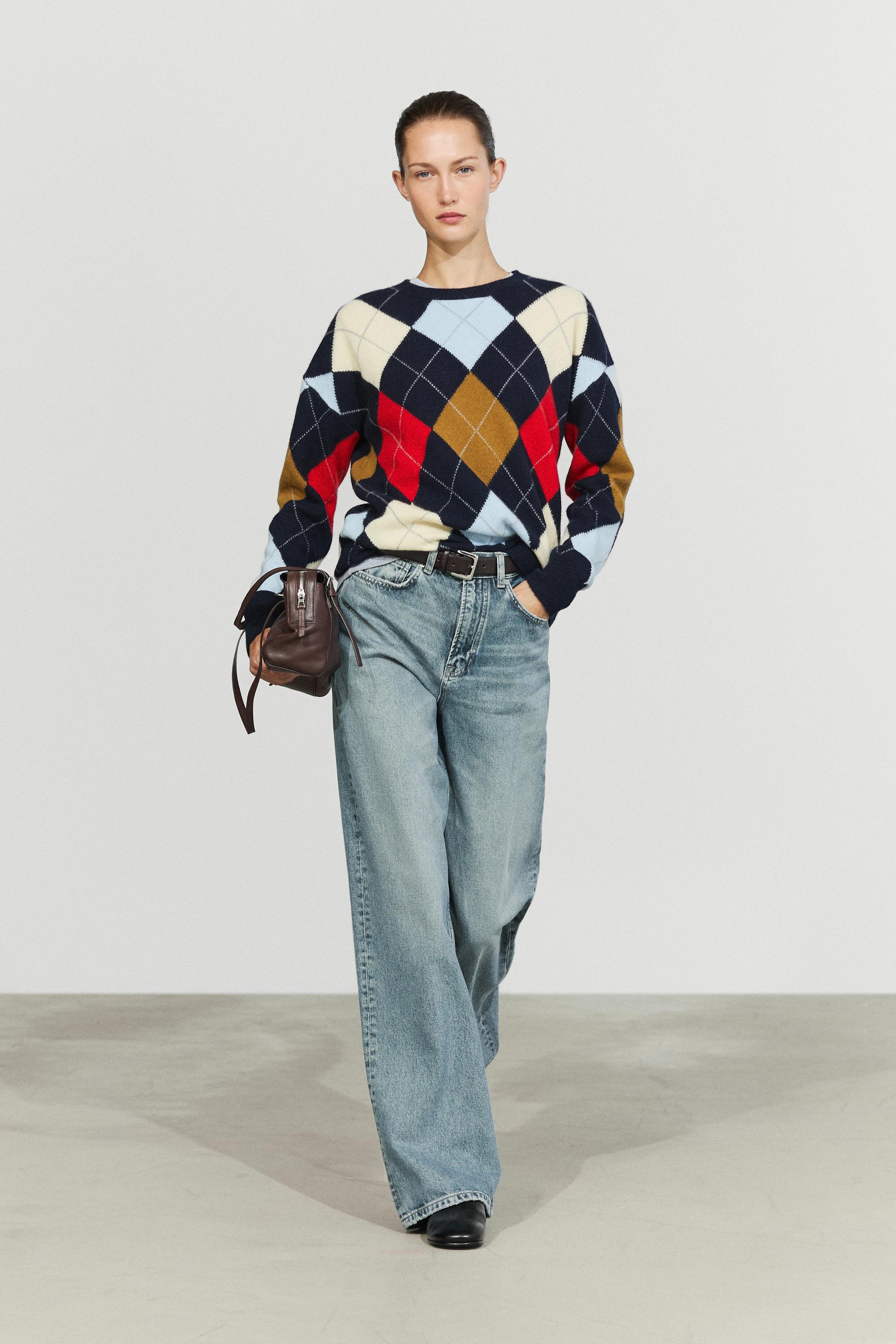 100% wool diamond knit sweater Navy Blue