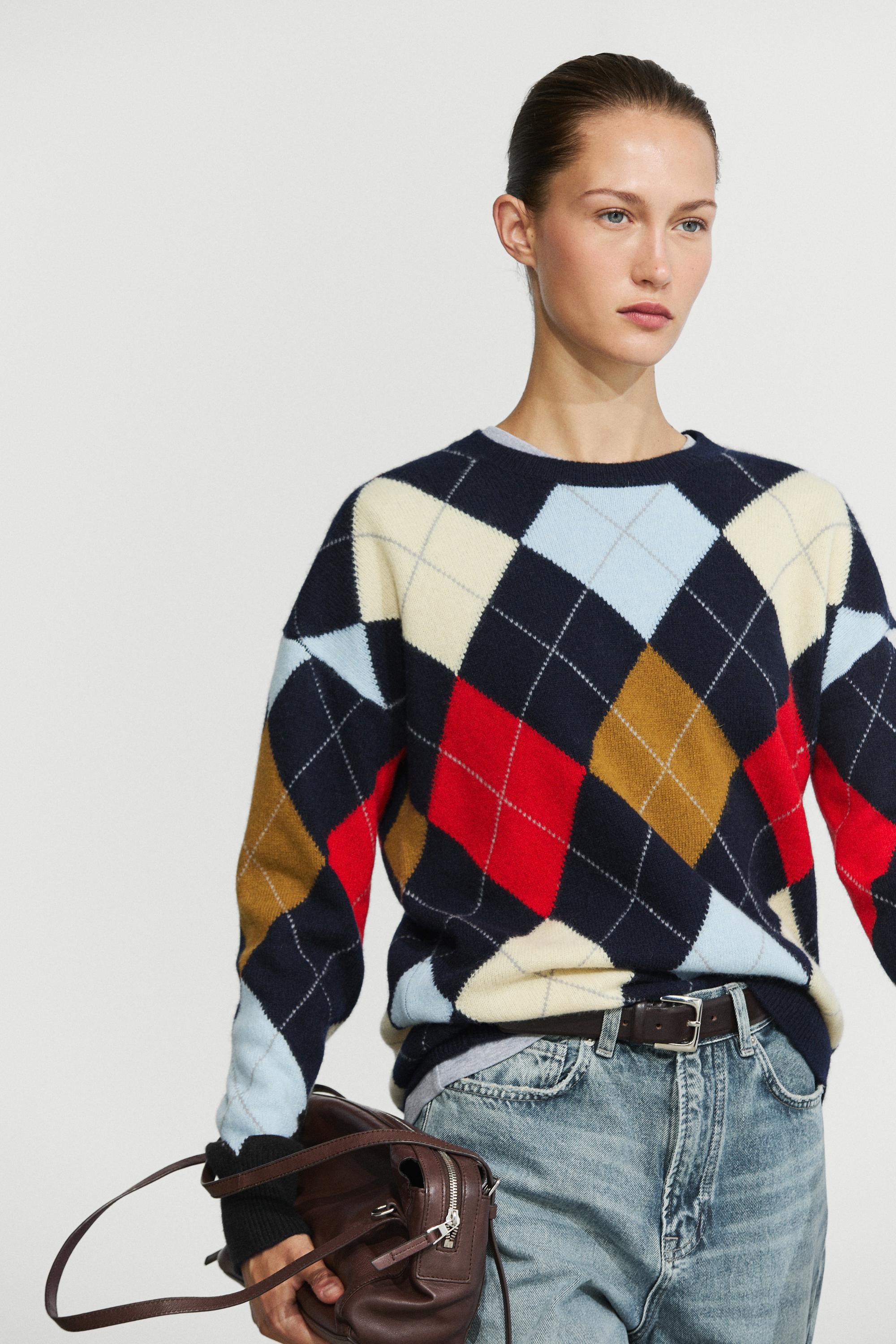 100% wool diamond knit sweater Navy Blue