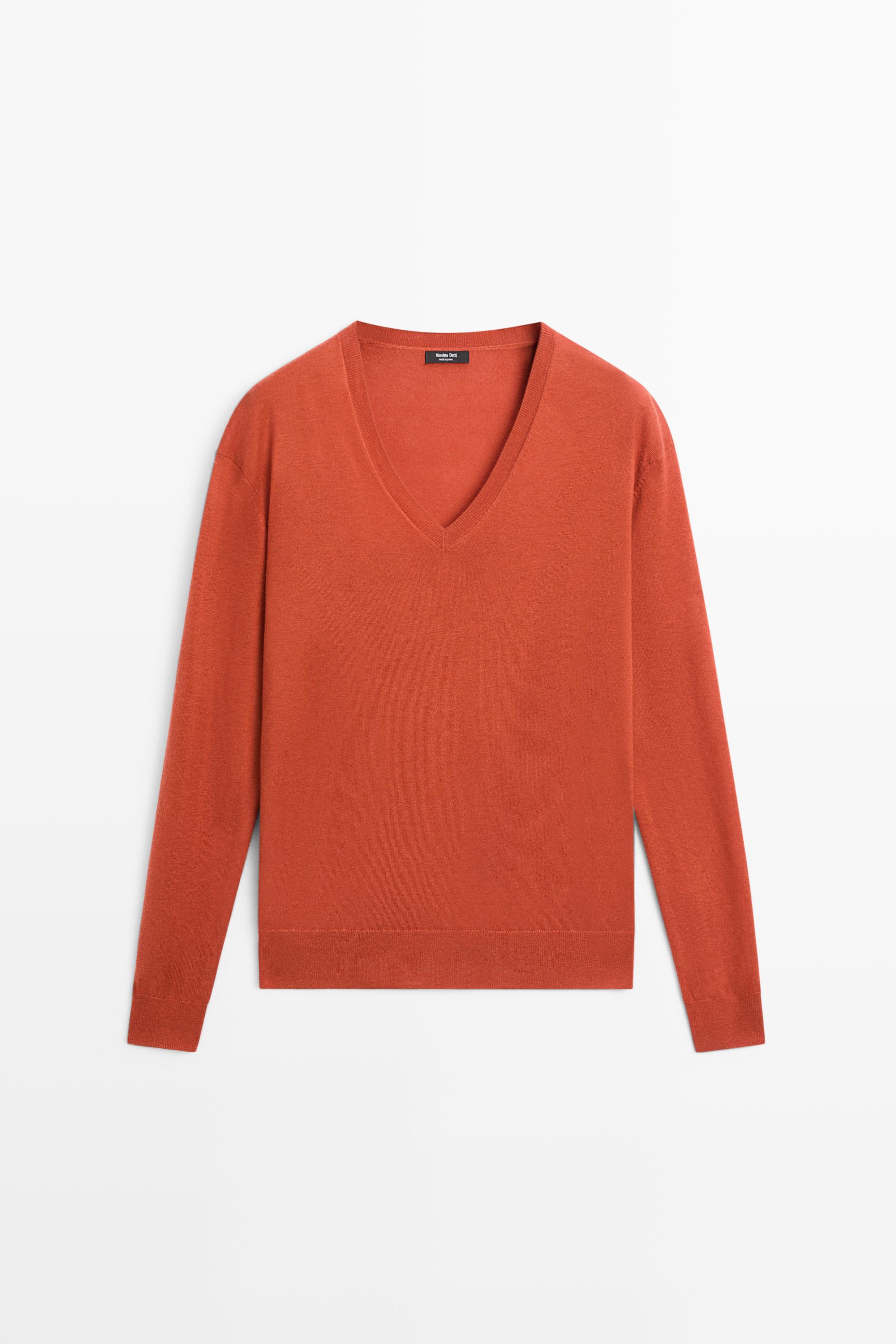 V-neck knit sweater Burnt Orange