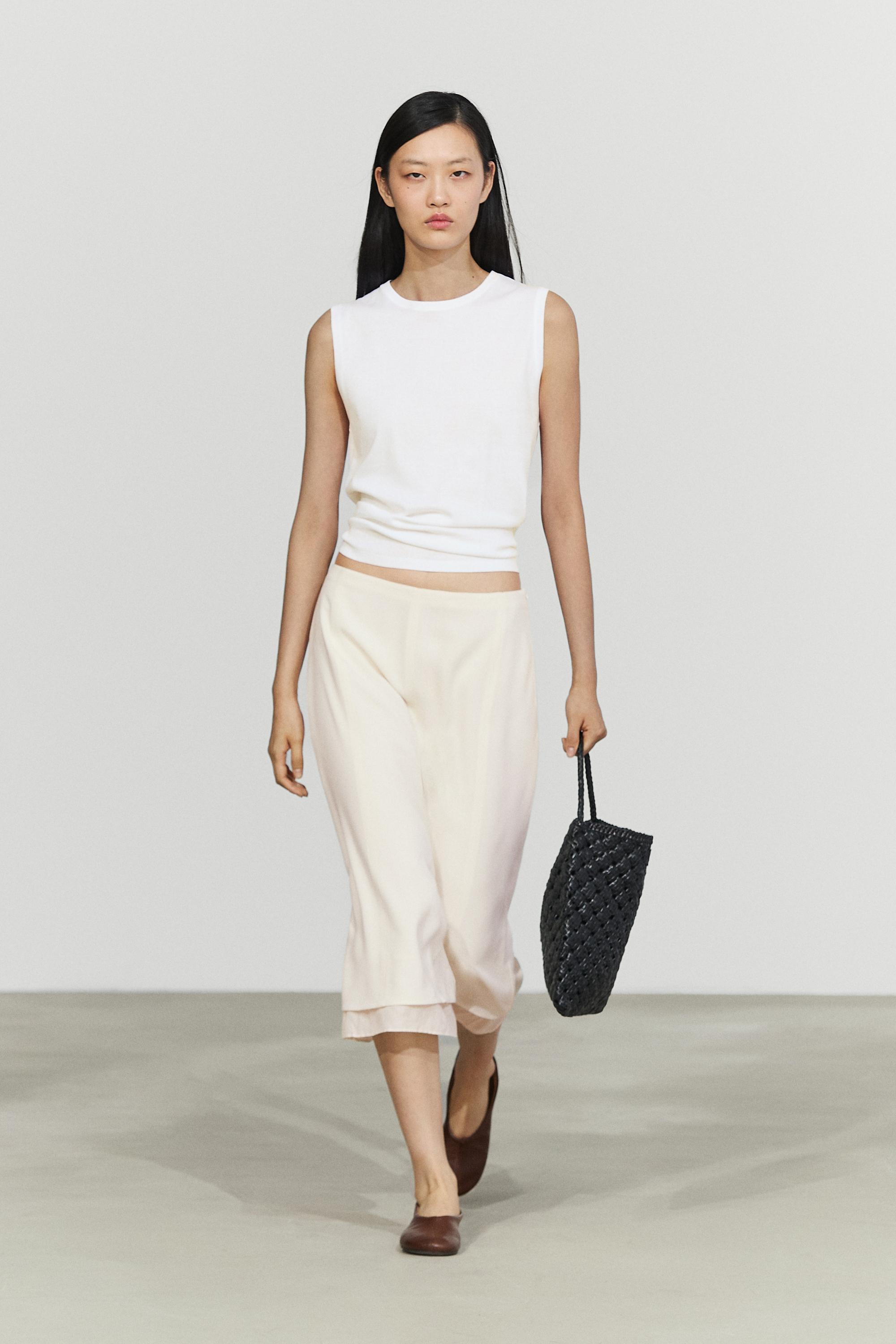 Double-layered midi skirt with seam detail Off White