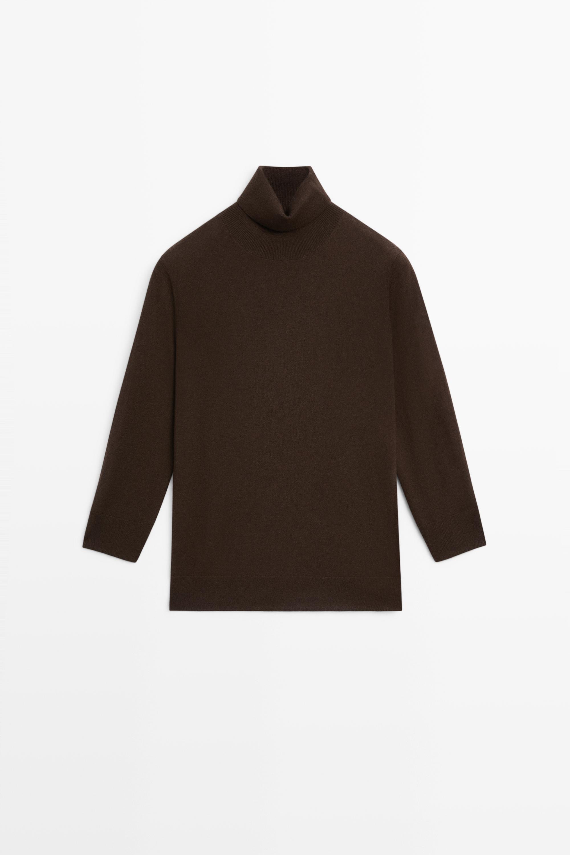 Wool blend turtleneck knit sweater Chocolate