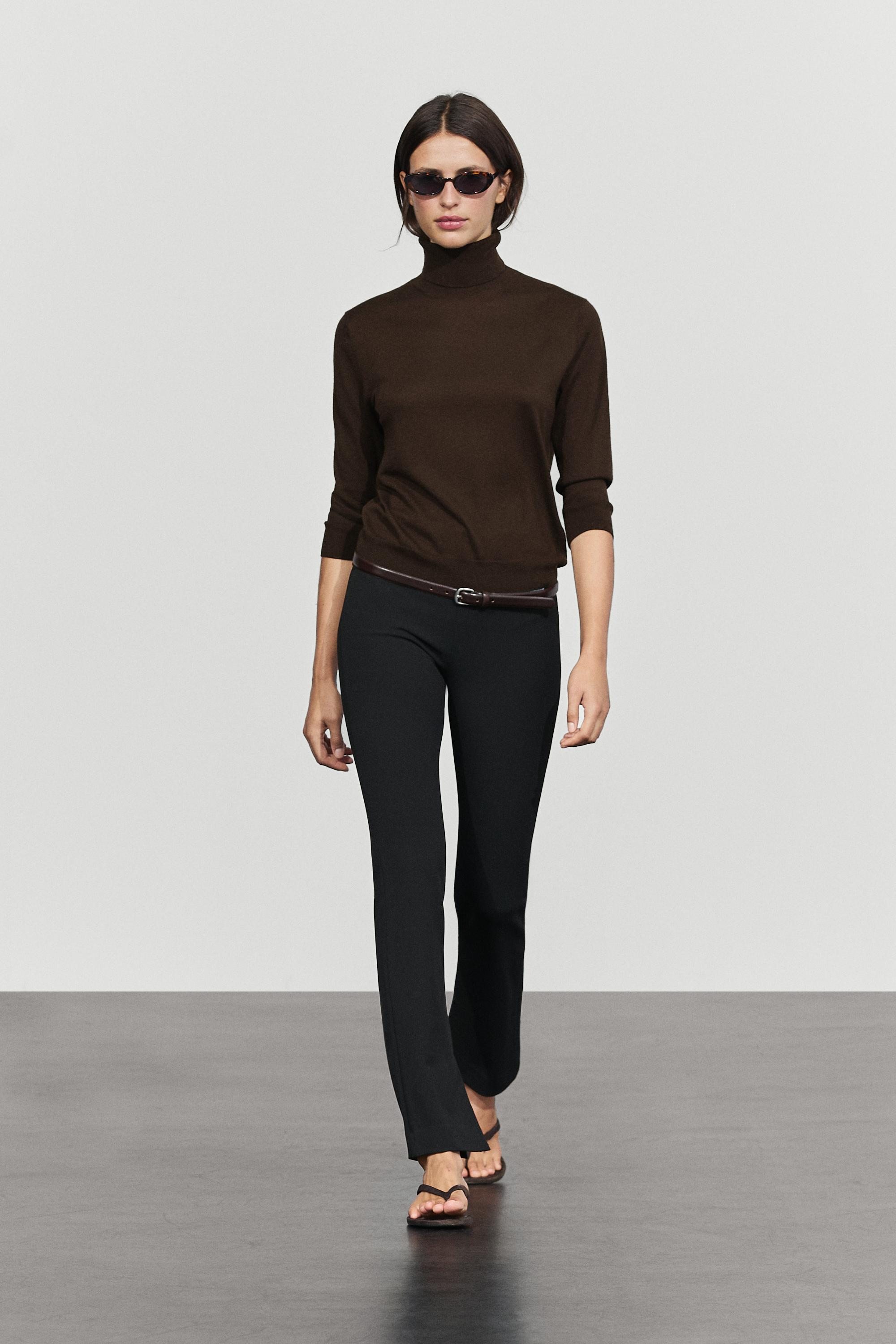 Wool blend turtleneck knit sweater Chocolate