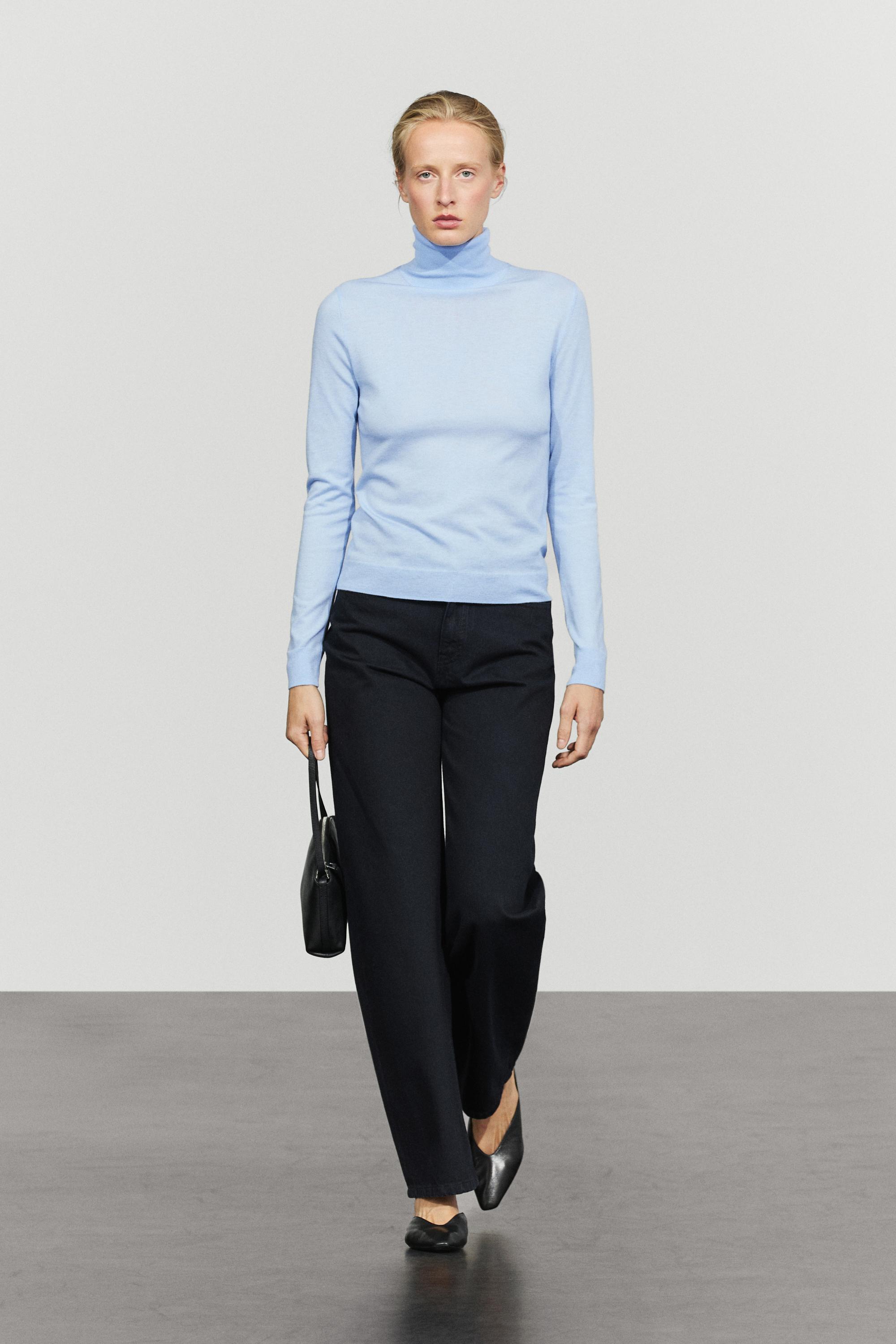 Wool-blend turtleneck knit sweater Sky Blue